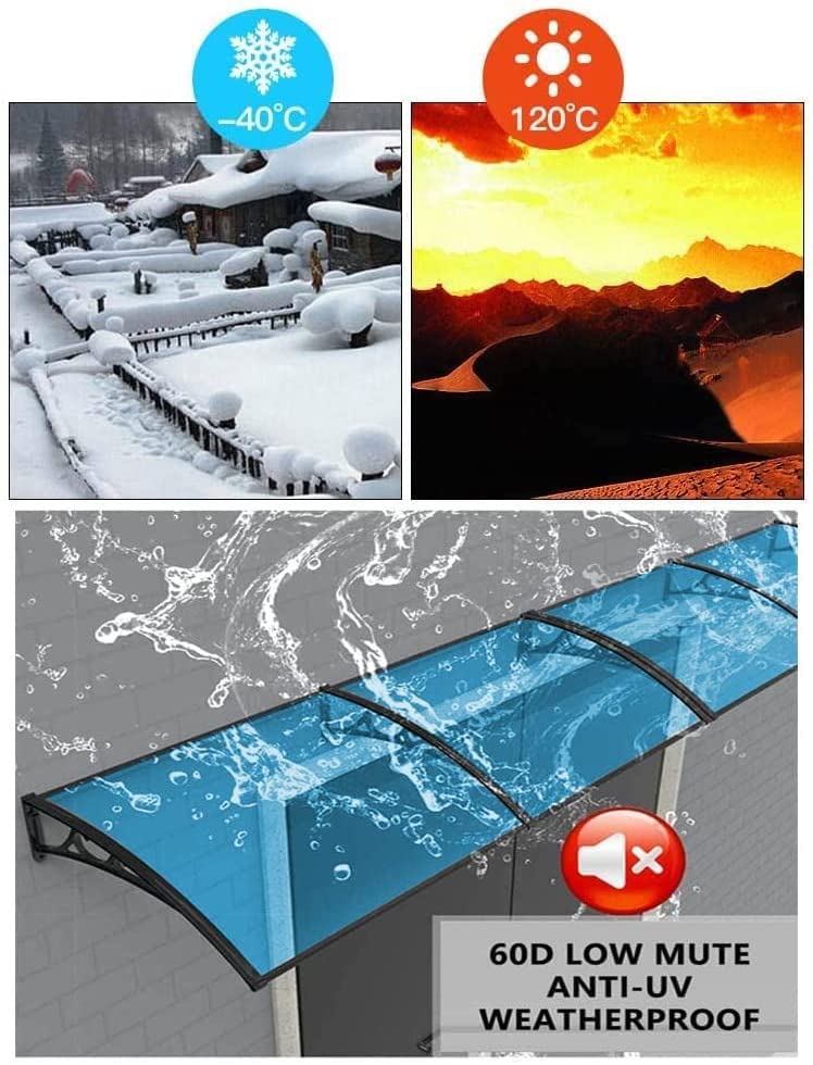 Blue 120x60cm UV Protection Outdoor Rain Shelter - Waterproof Roofing Eaves Canopy for Balcony, Patio, Front Door & Window Awning - Perfect for Sun & Rain Protection in Gardens, Decks & Outdoor Spaces