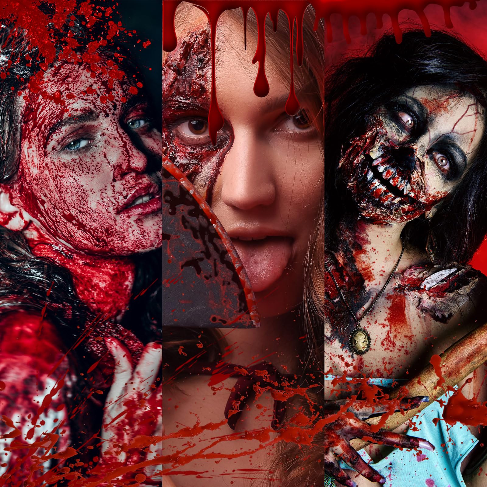6 PCS Halloween Fake Blood Makeup Kit - Realistic Fresh Red Fake Blood Spray, Washable Blood for Cosplay, Zombie, Vampire & Monster Costumes - Perfect for Halloween Parties, Horror Events & Theatrical Makeup (Set 2)