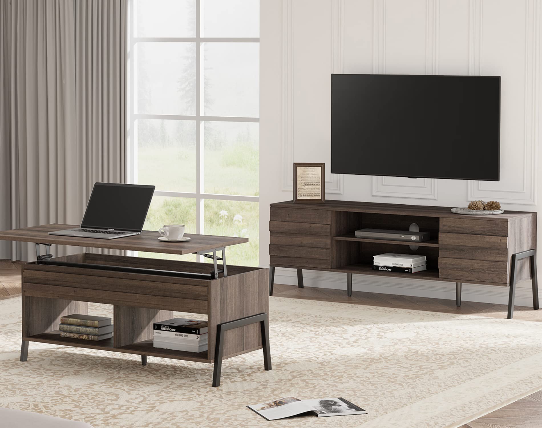 Mid Century Modern 2-Piece Living Room Table Set - 60