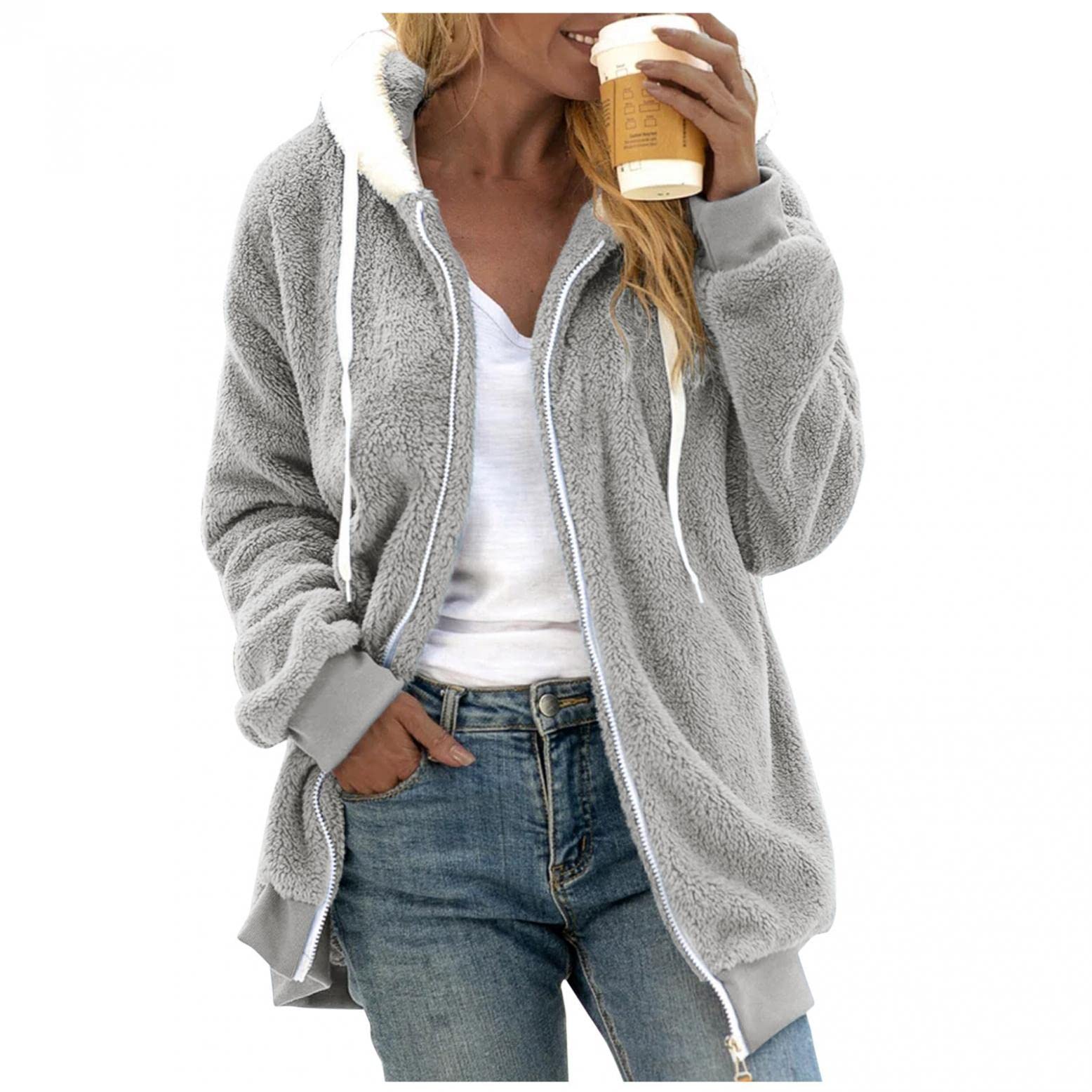 Women's Fleece Hooded Zipper Sweatshirt - Color Block Fuzzy Plush Pullover Hoodie for Casual Wear & Winter Coats | Cozy Outerwear for Everyday Comfort