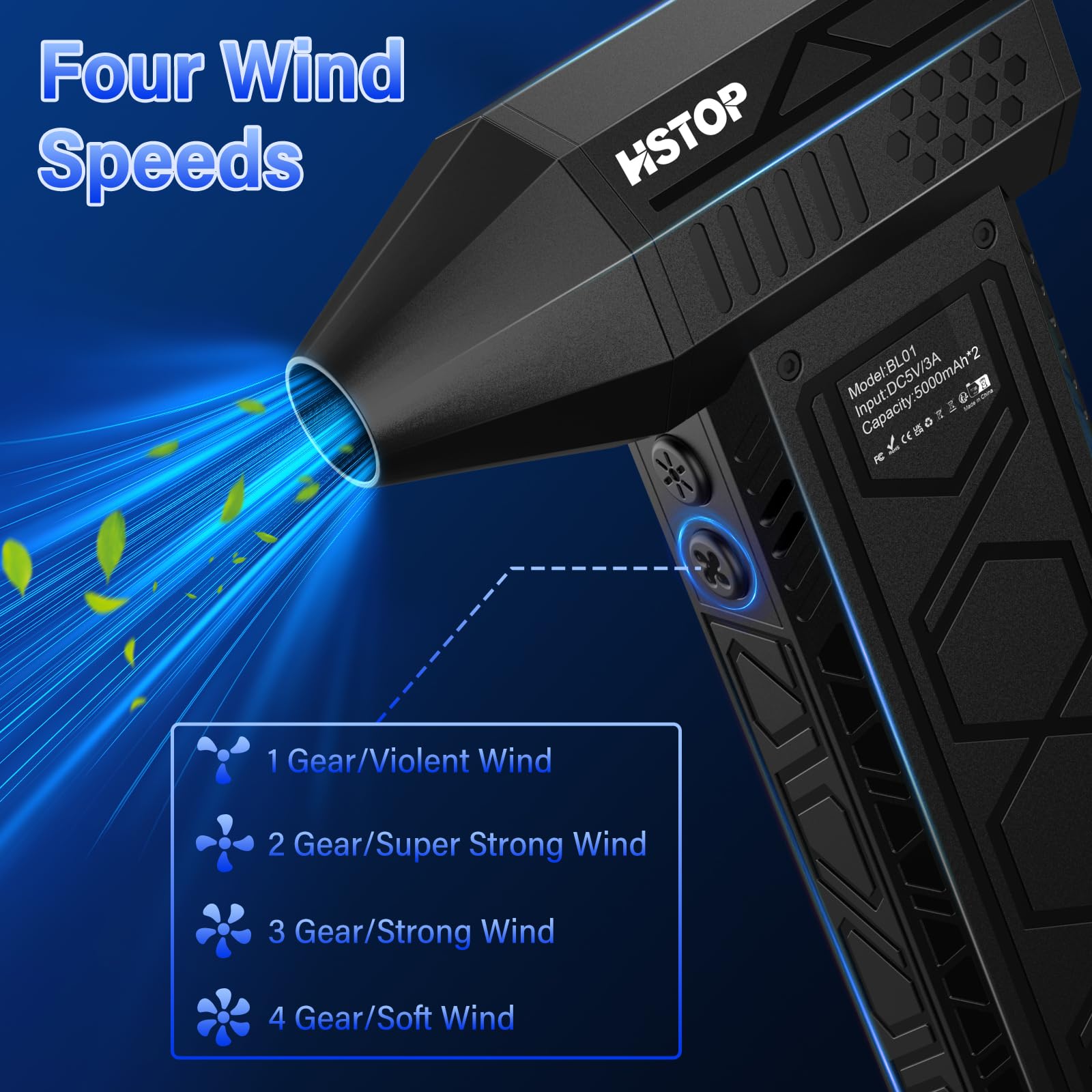 HSTOP 180,000 RPM Electric Air Duster with Flashlight - 10,000mAh Rechargeable Compressed Air Blower, 4-Speed Turbo Fan for Dusting Electronics, Keyboards, Cars & Home Cleaning - Multipurpose Jet Air Blower with Assist Lighting for PC, Laptop & Workshop Use