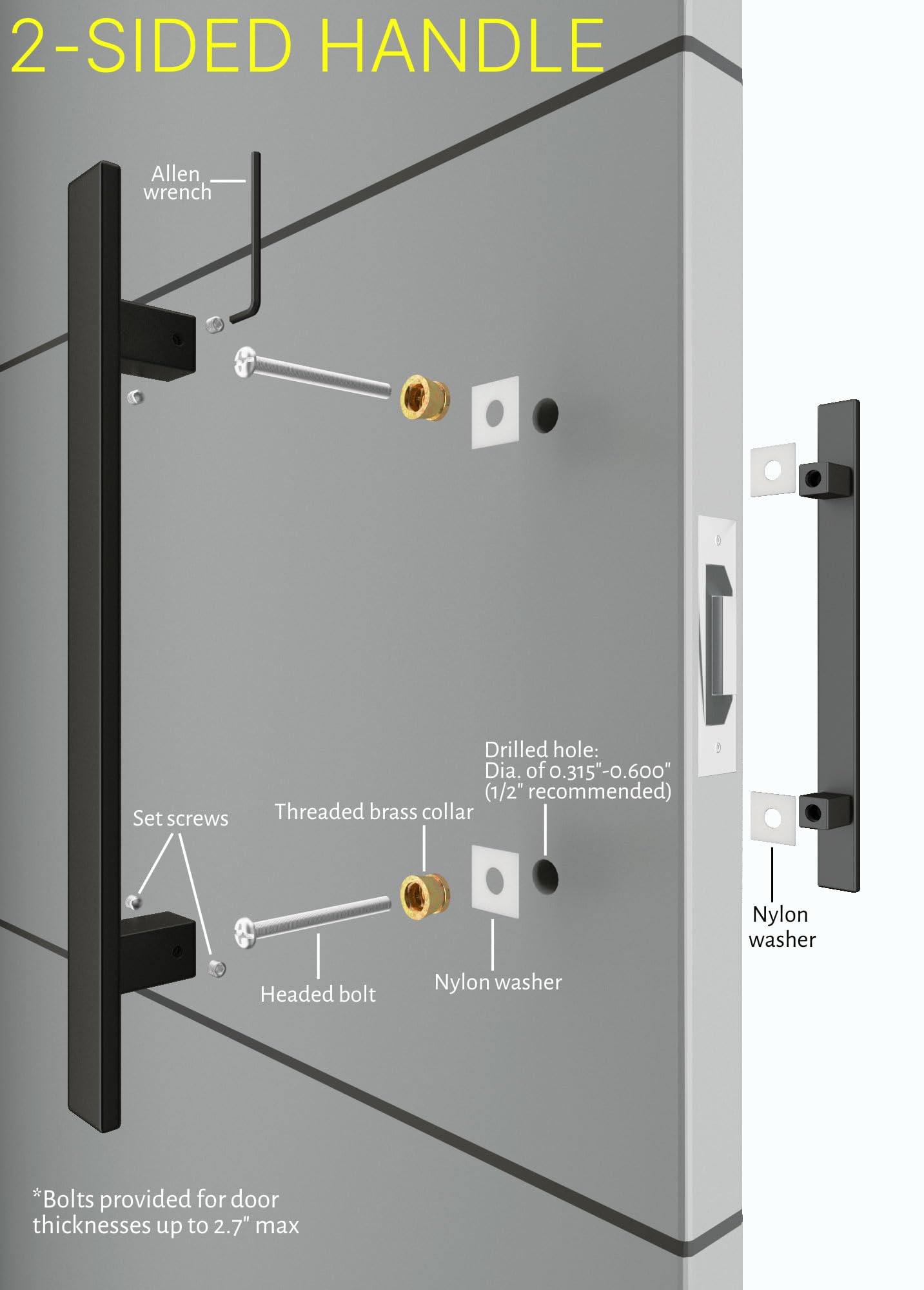 32 Inch 2-Sided Stainless Steel Modern Entry Door Handles - Matte Black Finish Sliding Barn Door Handle Set for Single/Double Doors - Rectangle Flat Bar Design for Interior & Exterior Use - Perfect for Homes, Offices, and Commercial Spaces