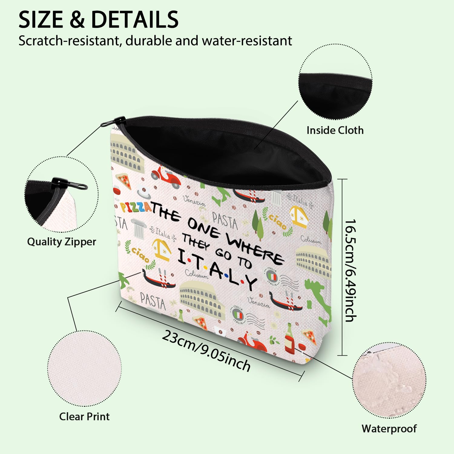 I Love Italy Makeup Bag - Perfect Italy Honeymoon & Travel Gift - Welcome & Housewarming Souvenir - Great for Travel, Cosmetics Storage & Gift Giving