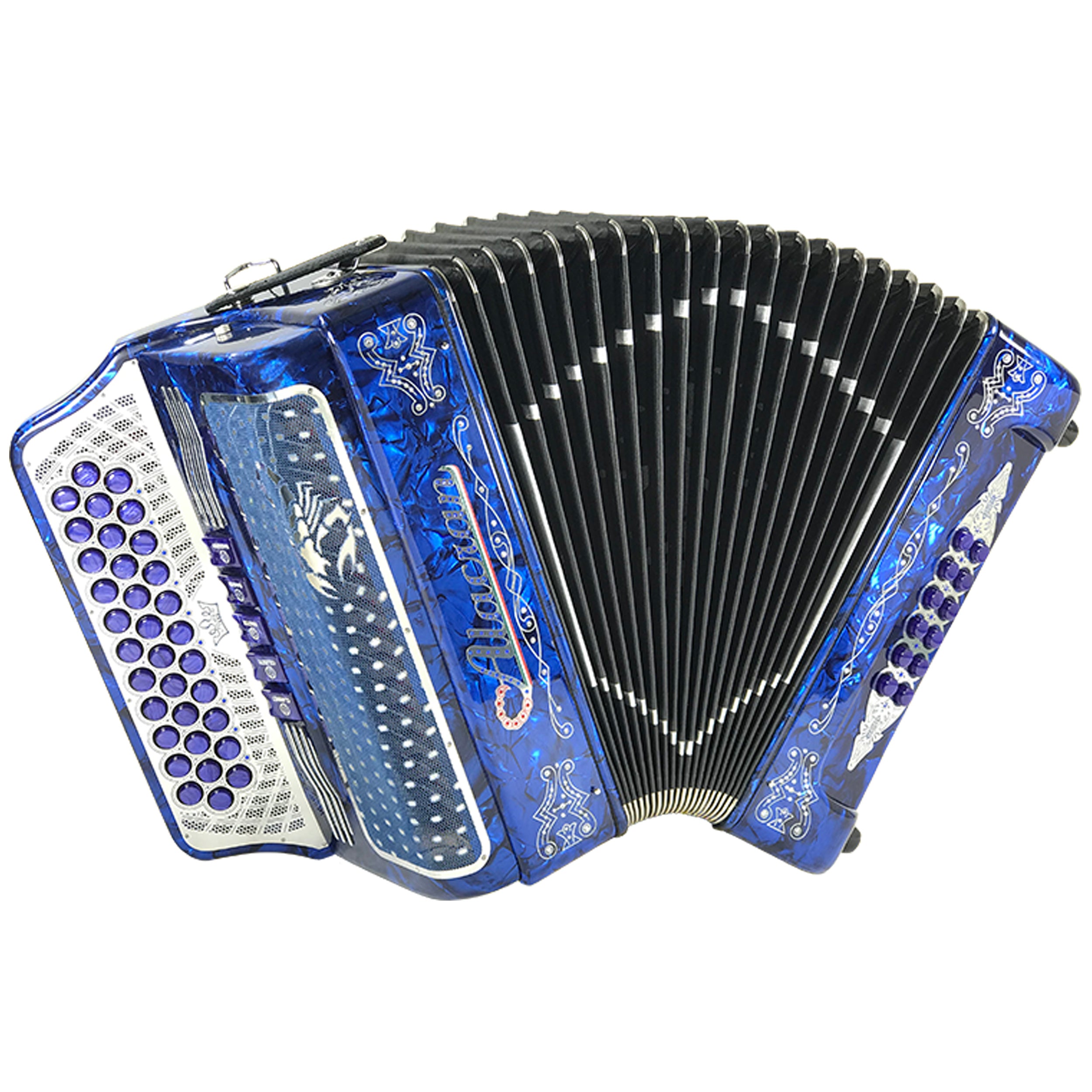 Professional 34-Key 12-Bass 5-Switch Button Accordion with Straps & Carrying Case - Blue | Perfect for Beginners, Performances & Music Education