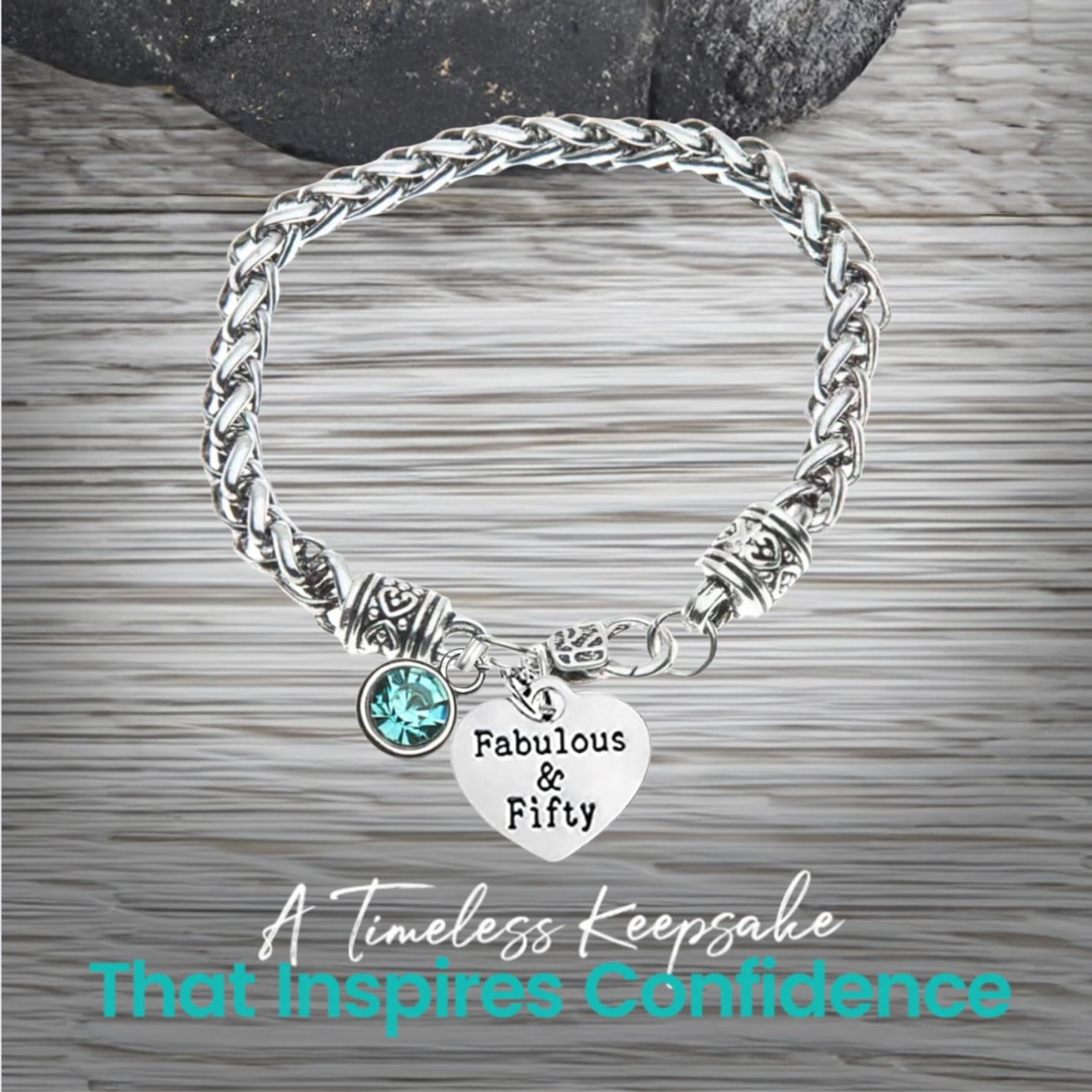 50th Birthday Charm Bracelet with Birthstone - Elegant 50th Birthday Gifts for Women, Fabulous & Fifty Jewelry - Perfect for Anniversary, Mother's Day & Special Occasions