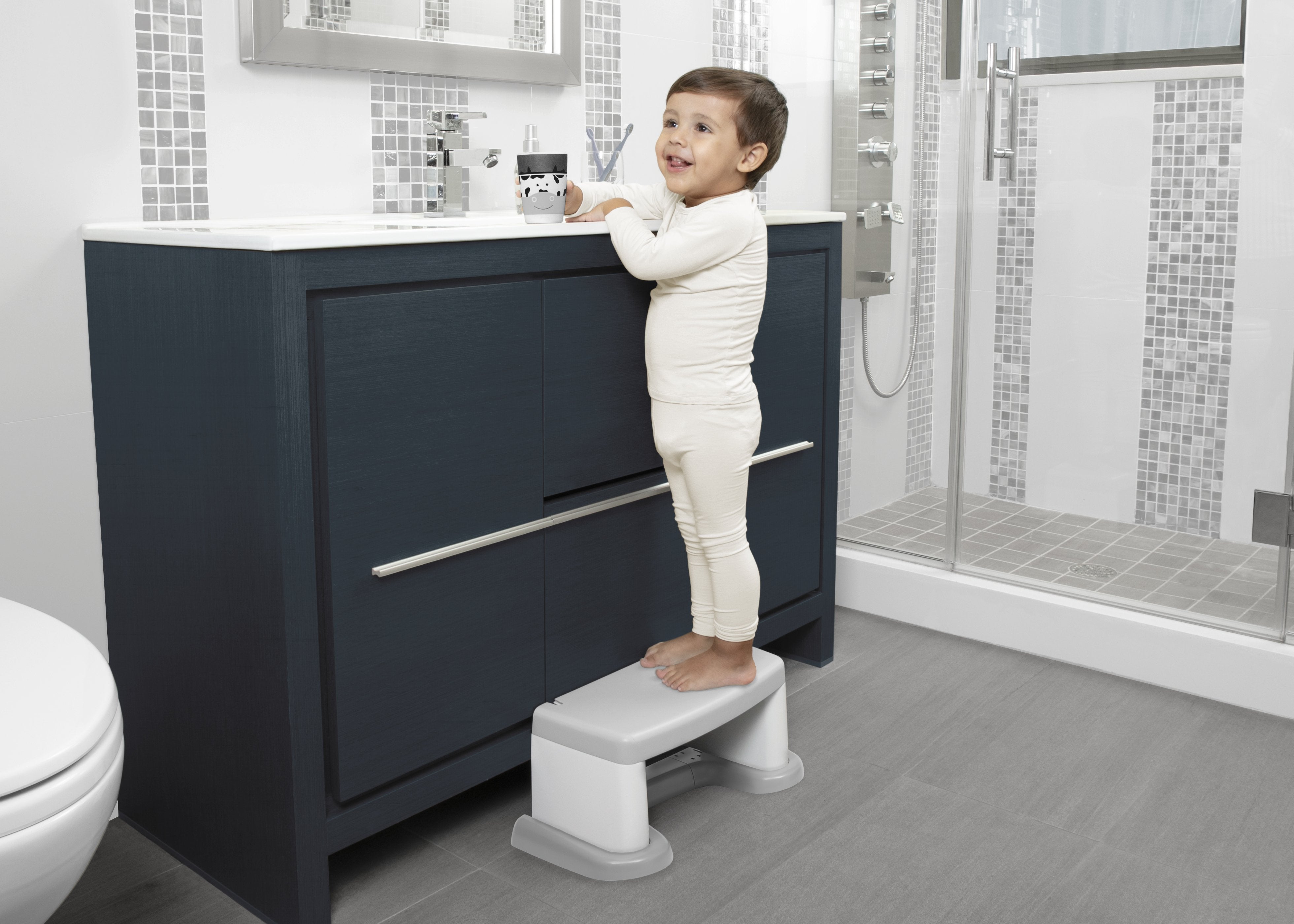 PerfectSize 3-in-1 Convertible Kids Sink, Step Stool & Bath Toy - Space-Saving Baby Bathroom Essentials for Toddler Play & Learning