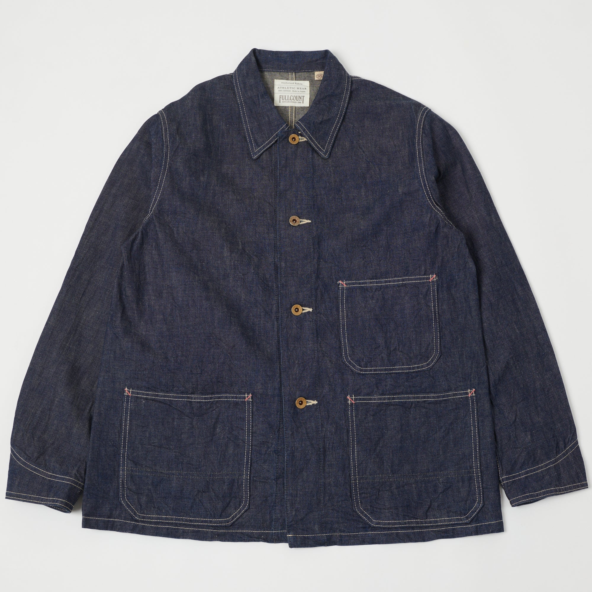 Full Count 2015 1 Denim Chore Jacket - Indigo Blue | Vintage Workwear Style for Men | Perfect for Casual Wear, Outdoor Activities & Work