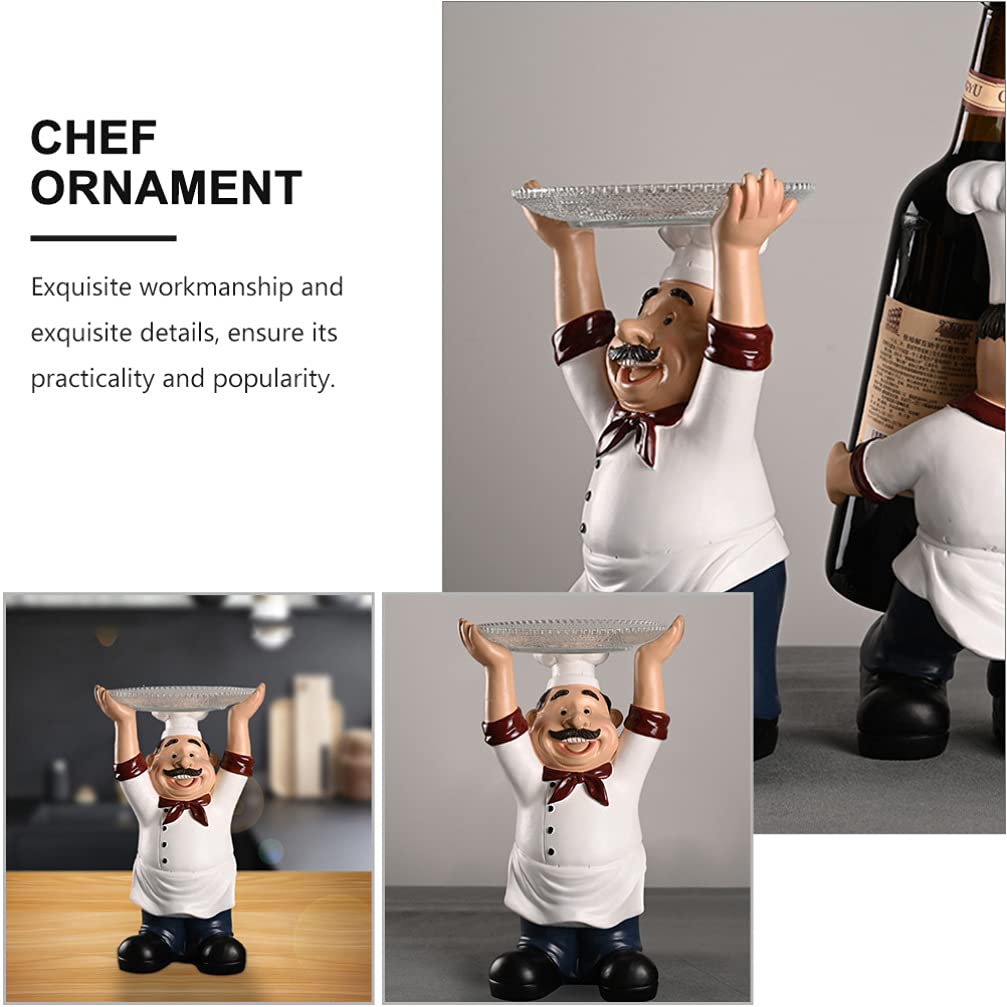 Cabilock French Chef Figurine Holding Plates Statue - Kitchen Table Centerpiece, Countertop Ornament for Restaurant, Cafe, Bar Decor, Ring Holder Dish, Perfect for Home, Kitchen, and Dining Room Decoration