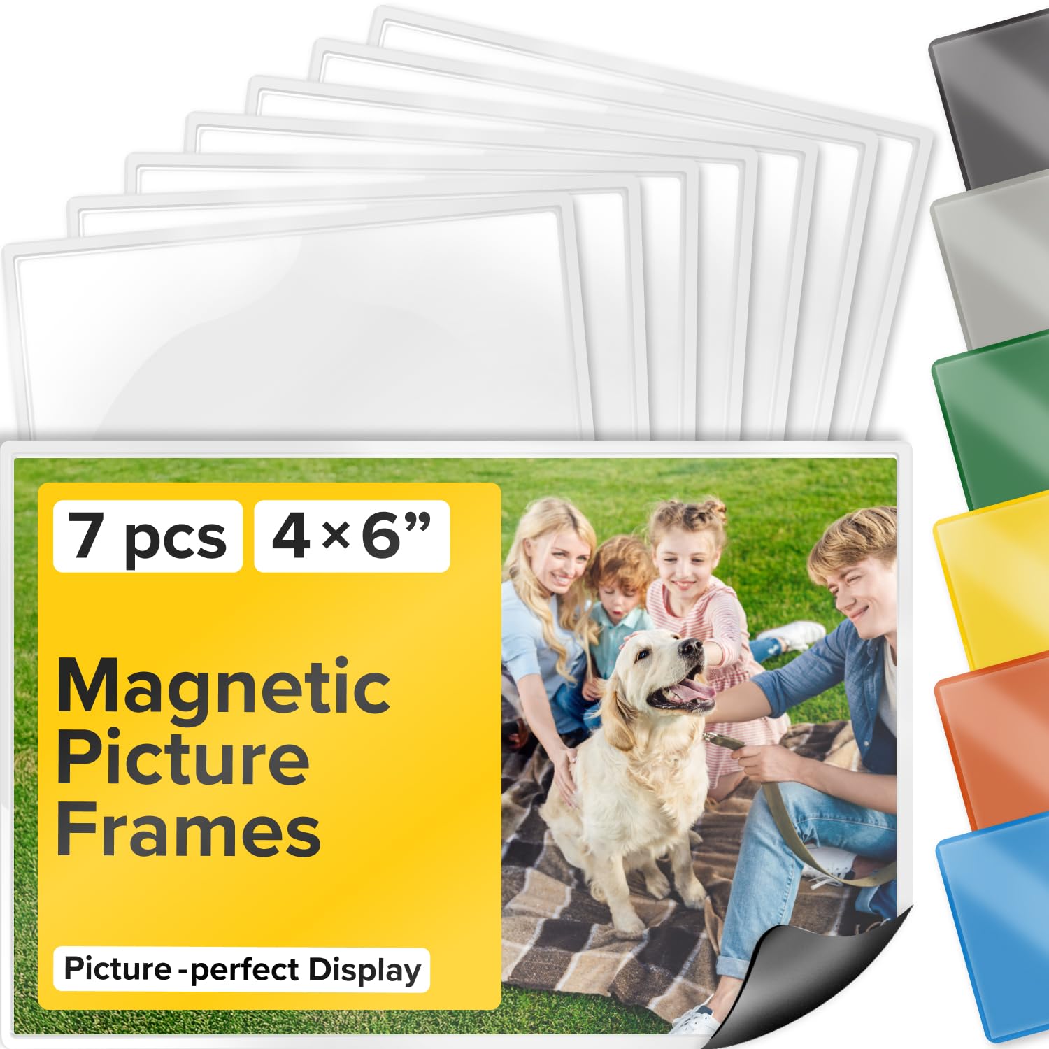 X-bet MAGNET Magnetic Picture Frames - 4x6 Inch Set of 7, Refrigerator Picture Magnets for Photos - Strong Magnetic Photo Frames for Fridge & Metal Surfaces - Perfect for Kitchen, Office & Home Decor