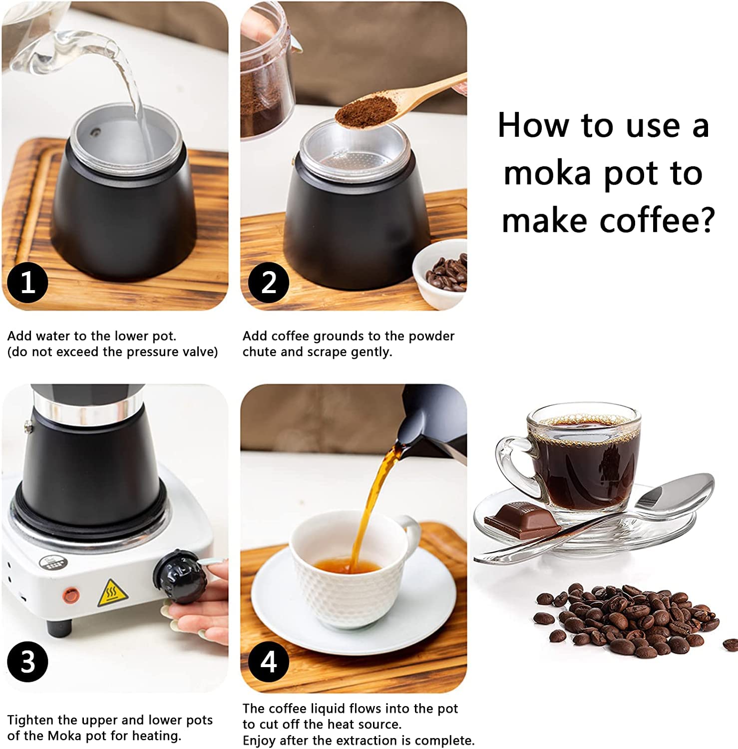 Italian Moka Pot 6-Cup Stovetop Espresso Maker - Perfect for Camping & Home Brewing