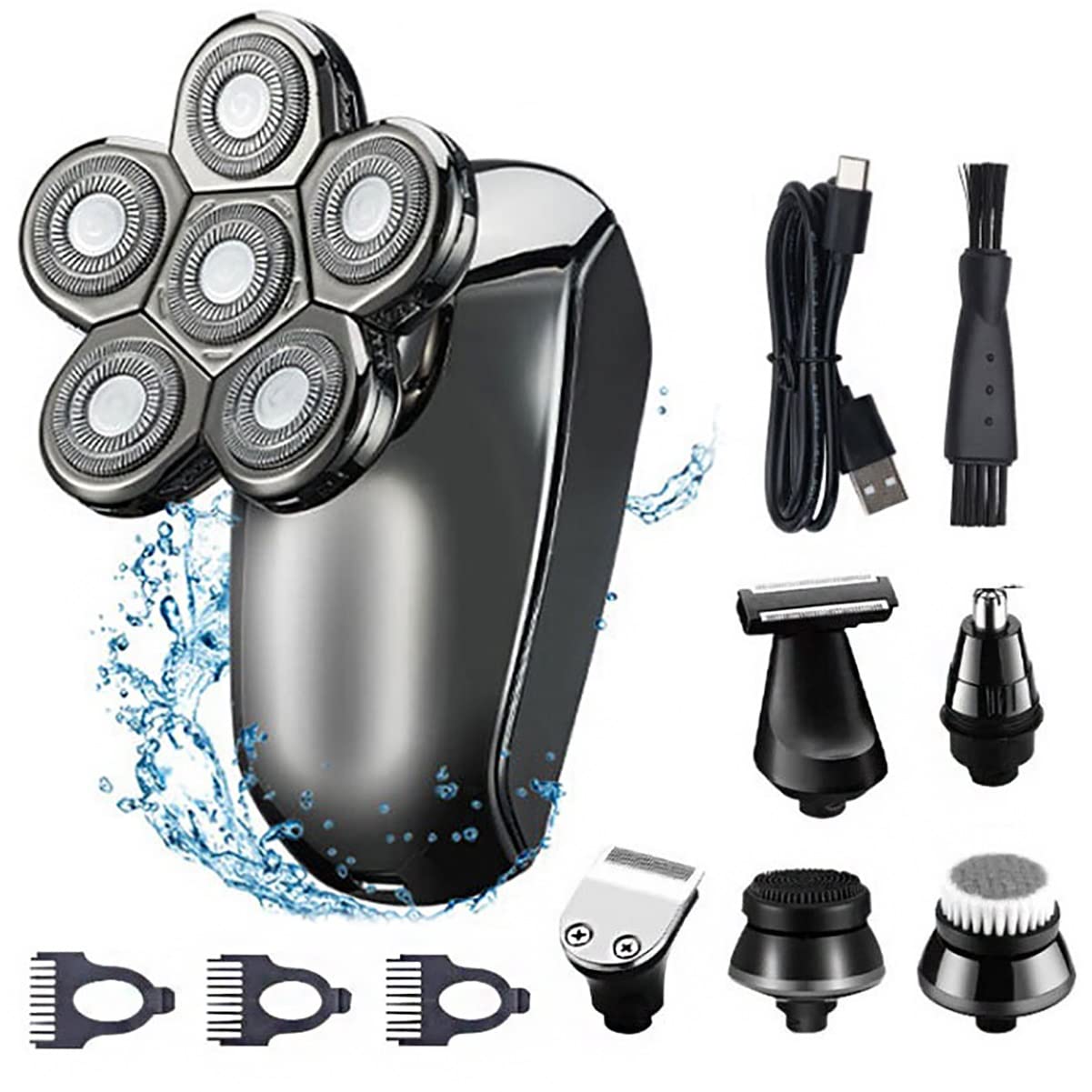 6-in-1 Rechargeable Electric Razor for Men - 6-Blade Shaver & Body Hair Trimmer Kit | Bald Shaving Machine for Face, Beard & Body Grooming | Perfect for Travel, Home & Gym Use