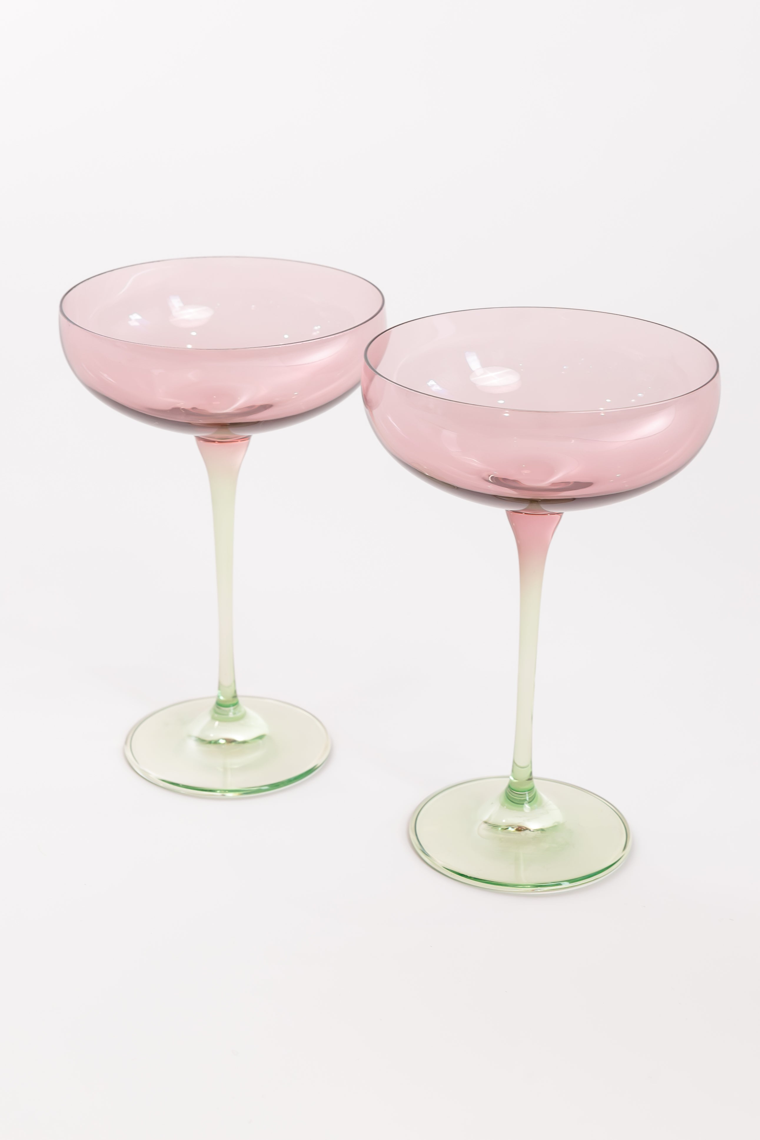 Estelle Colored Champagne Coupe Glasses Set of 2 - Rose & Mint Green Colorblock - Perfect for Wedding Toasts, Bridal Showers & Elegant Cocktail Parties