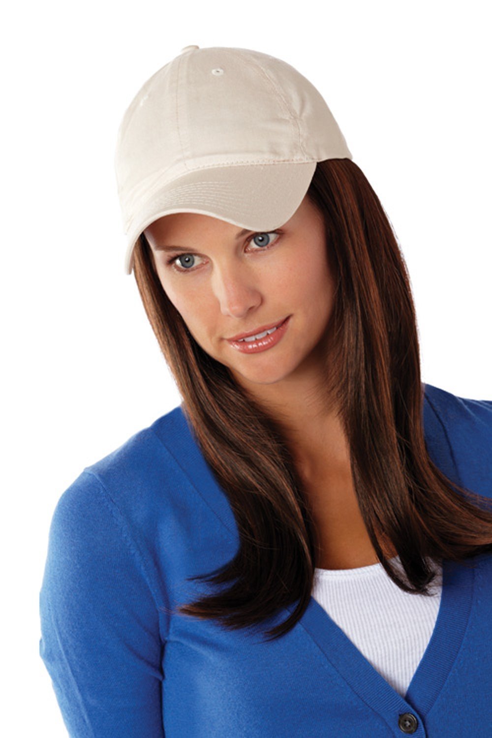 Henry Margu Long Hair Wig with Beige Baseball Cap - Medium Brown with Golden Brown Highlights | Natural Looking Hairpiece for Cosplay, Costume Parties & Everyday Wear