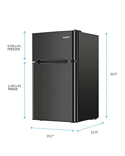 3.2 Cu.Ft Mini Compact Refrigerator with Freezer - Double Door Small Fridge for Dorm, Office, Garage, Basement, RV & Camping - Energy Efficient Black Mini Fridge (Perfect for Snacks, Drinks & Small Spaces)