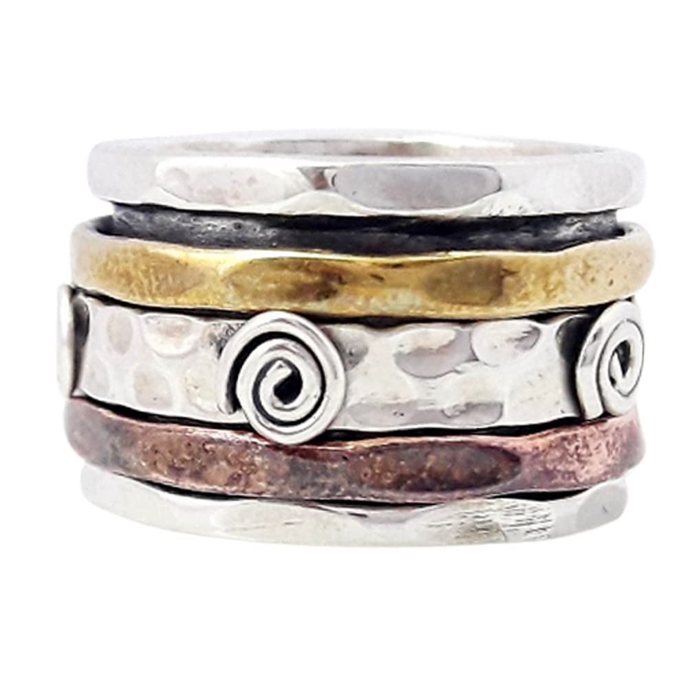 Hammered Wire Ring for Women - Boho Sterling Silver Anti Anxiety Worry Ring - Textured Spinner Band Thumb Ring for Stress Relief & Fashion Accessories