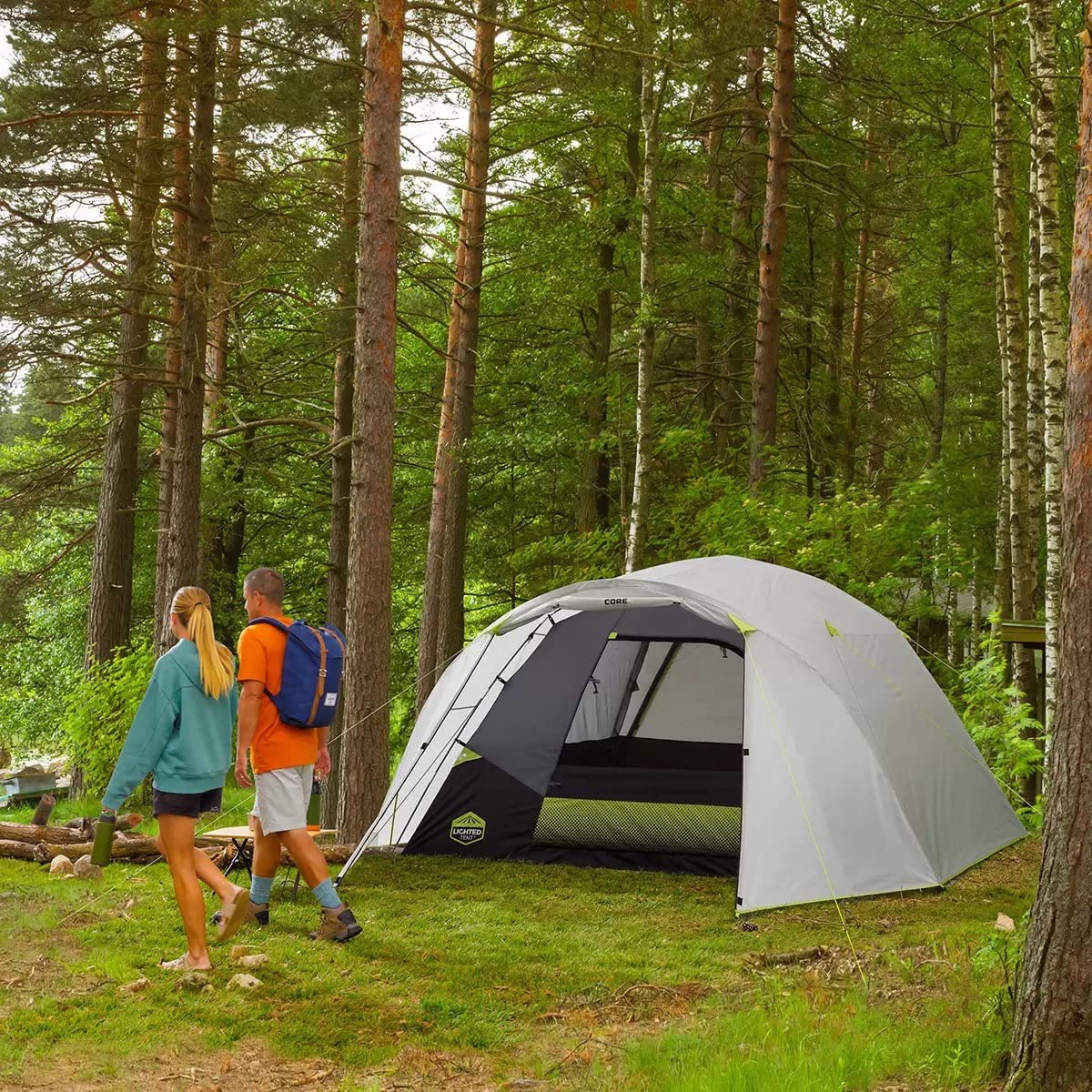 Core 6-Person Instant Pop-Up Family Camping Tent with LED Lighted Dome & 2 Sleeping Bags - Waterproof Outdoor Tent for Backpacking, Hiking & Family Adventures - Compact Design for Easy Setup & Privacy