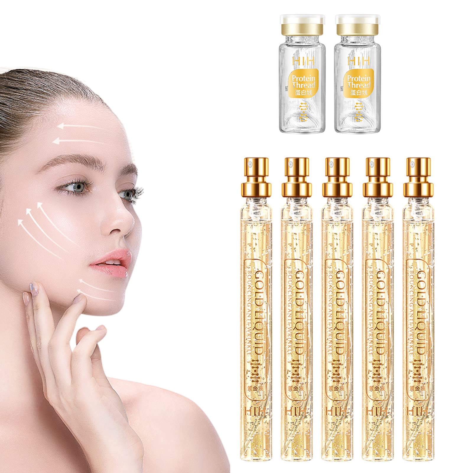 Gold Protein Thread Lifting Set - Anti-Aging Face Lift Kit with Collagen Peptides for Skin Tightening & Firming | Wrinkle Reduction & Moisturizing Treatment | Perfect for At-Home Facial Rejuvenation & Special Occasion Prep