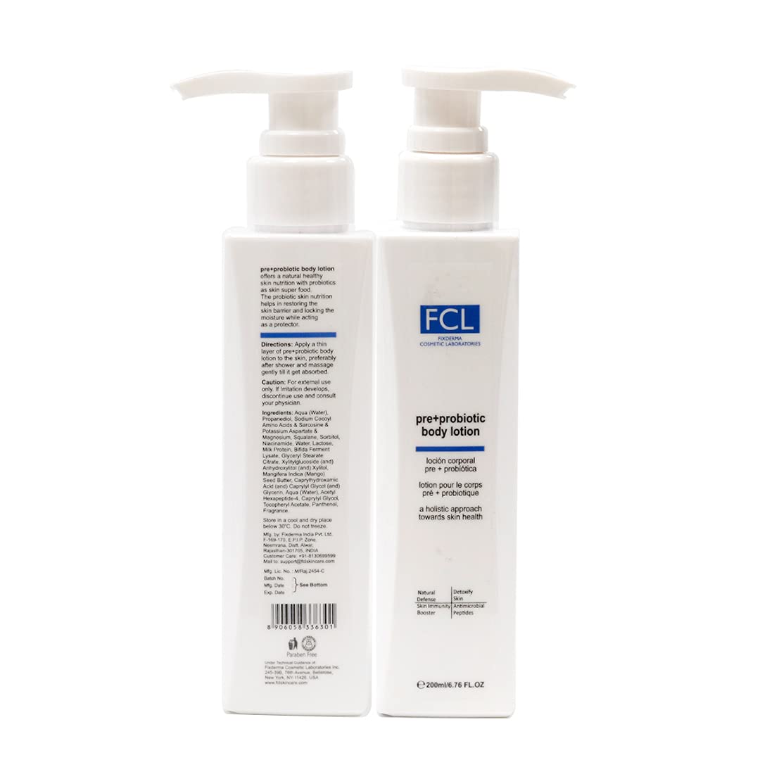 FCL Pre+Probiotic Body Lotion for Dry & Flaky Skin - Restores Skin Barrier, Soothes Eczema & Itch-Prone Skin (200ml) | Hydrating Moisturizer for Daily Skincare Routine & Sensitive Skin Care
