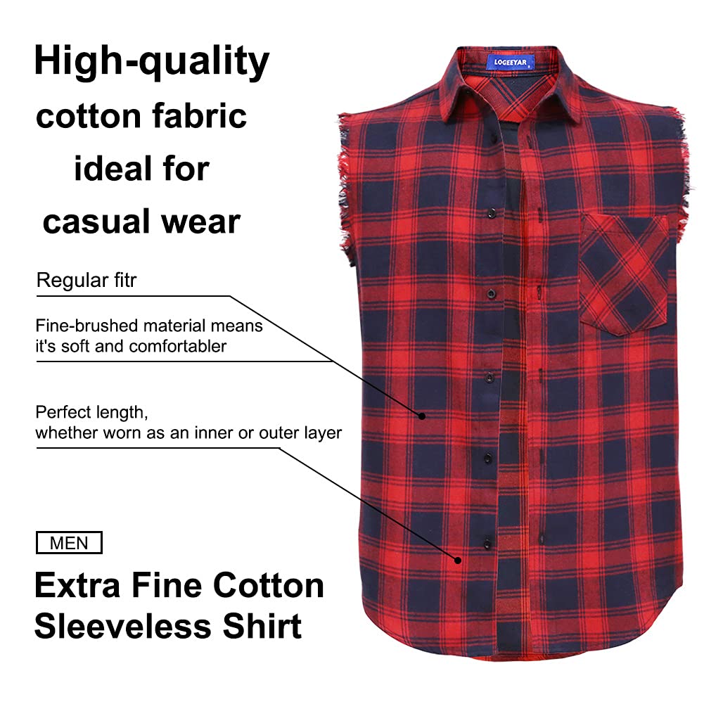 LOGEEYAR Men's Sleeveless Plaid Flannel Shirt - Button Down Casual Vest for Outdoor Camping, Hiking & Summer Fashion