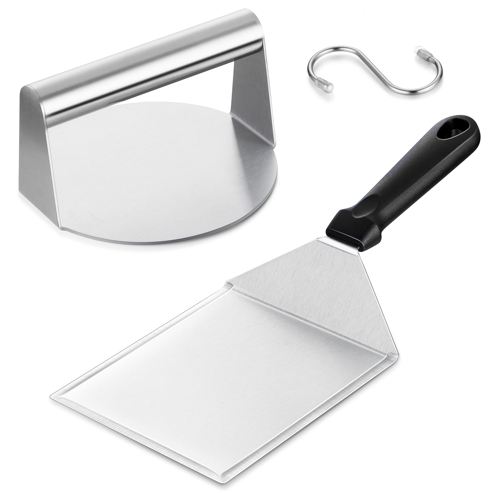 **Leonyo 7-Inch Heavy Duty Stainless Steel Hamburger Spatula & Burger Press – Professional Griddle Turner, Smash Patty & Bacon Press for BBQ, Teppanyaki, Flat Top Grill – Perfect for Cheese Burgers, Patties & Home Cooking (Plastic Handle)**
