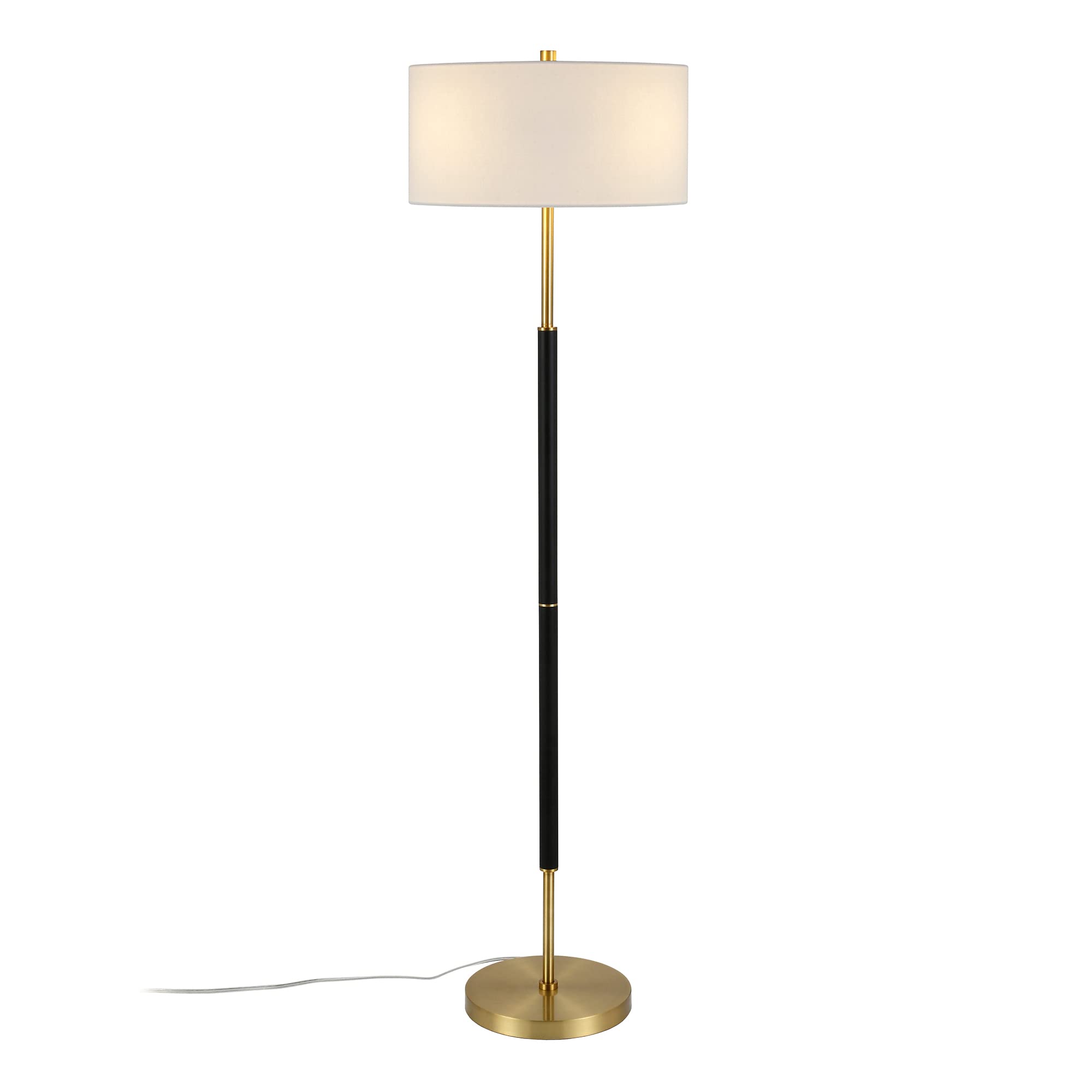 Henn&Hart 2-Light Modern Floor Lamp with Fabric Shade - Matte Black/Brass/White Finish - 61