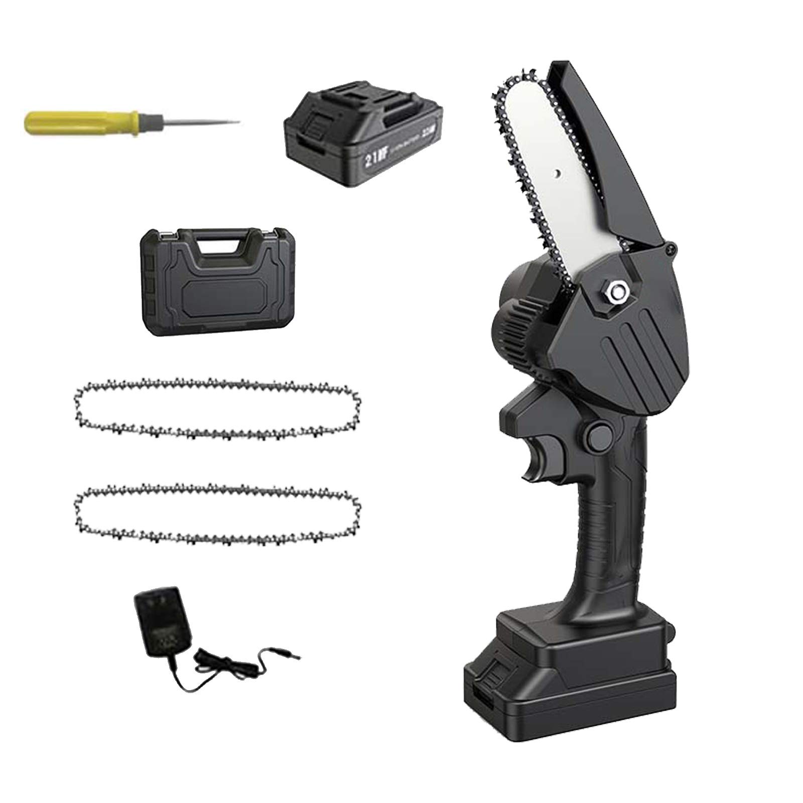 Mini Chainsaw Cordless Handheld - 4 Inch Portable Electric Chainsaw with 2.0AH Rechargeable Battery, Wood Branch Cutter for Gardening, Yard Work & DIY Projects | Perfect for Tree Trimming, Firewood Cutting & Landscaping (Kit-D Color)