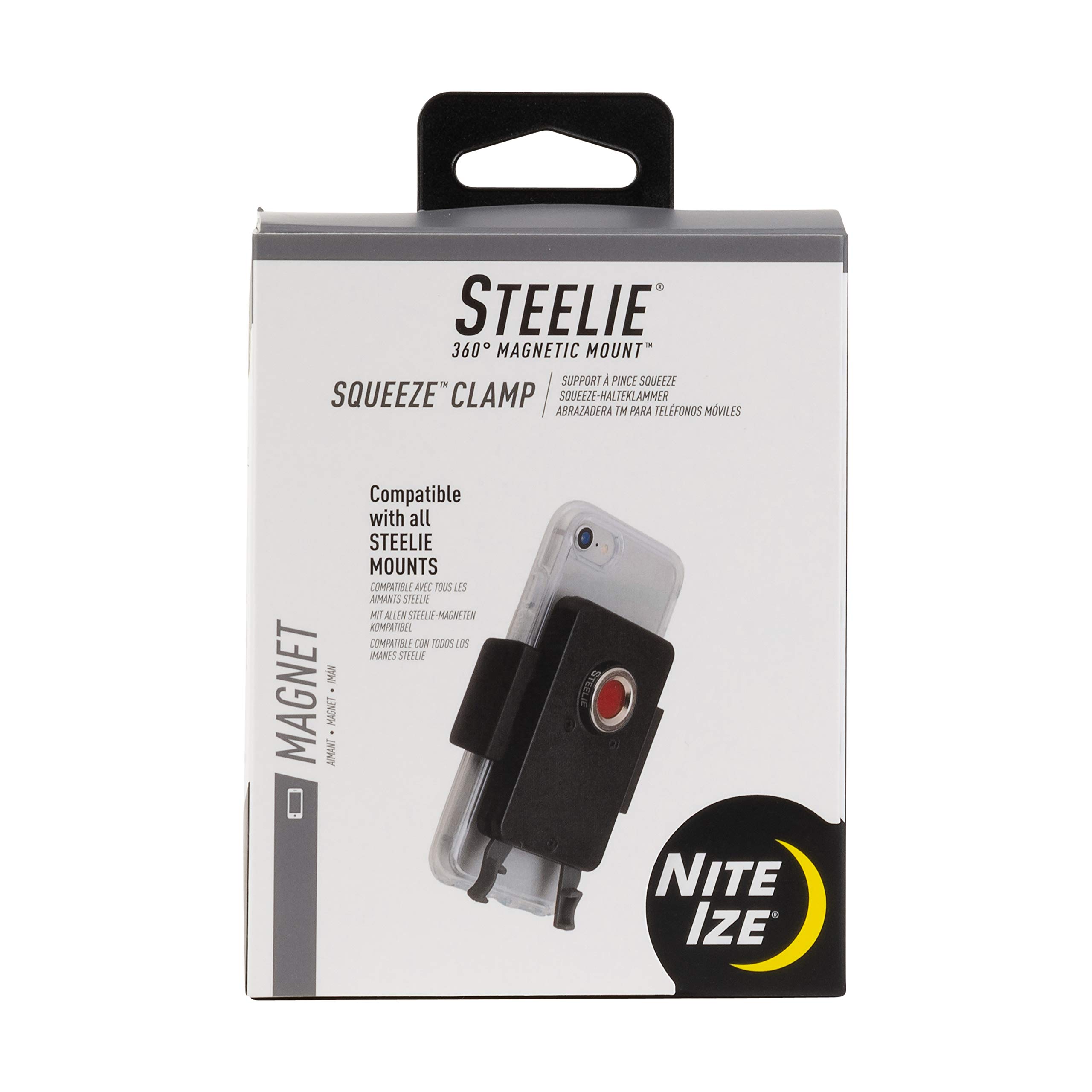 Nite Ize Steelie Squeeze Clamp Magnetic Phone Mount for Car - Universal Dashboard/Vent/Windshield Holder Compatible with iPhone 12 Pro Max/Mini, Galaxy S22/S21, Google Pixel 6/5 - Perfect for Hands-Free Navigation, Streaming & Video Calls While Driving