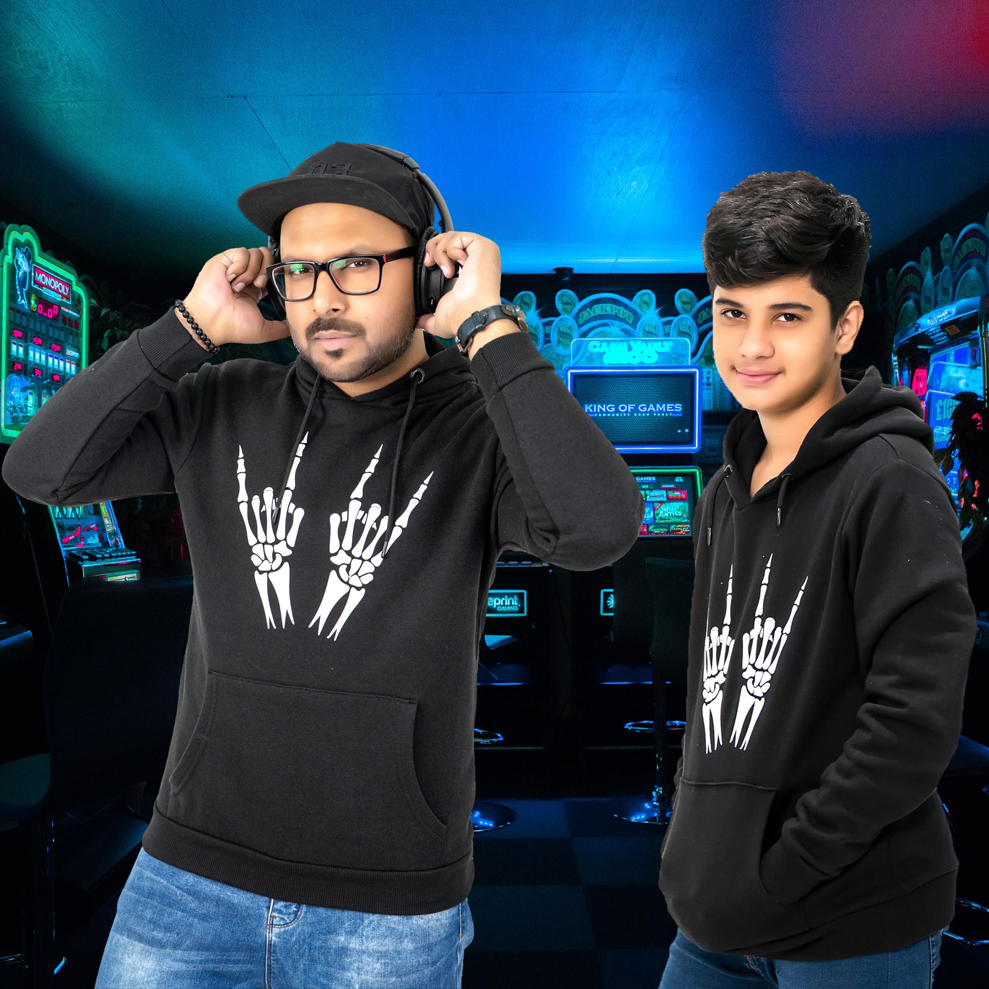 Noroze Men's Skull Skeleton Gaming Hoodie - Funny Gamer Sweatshirt for Father & Son - Perfect for Esports, Streaming & Casual Wear