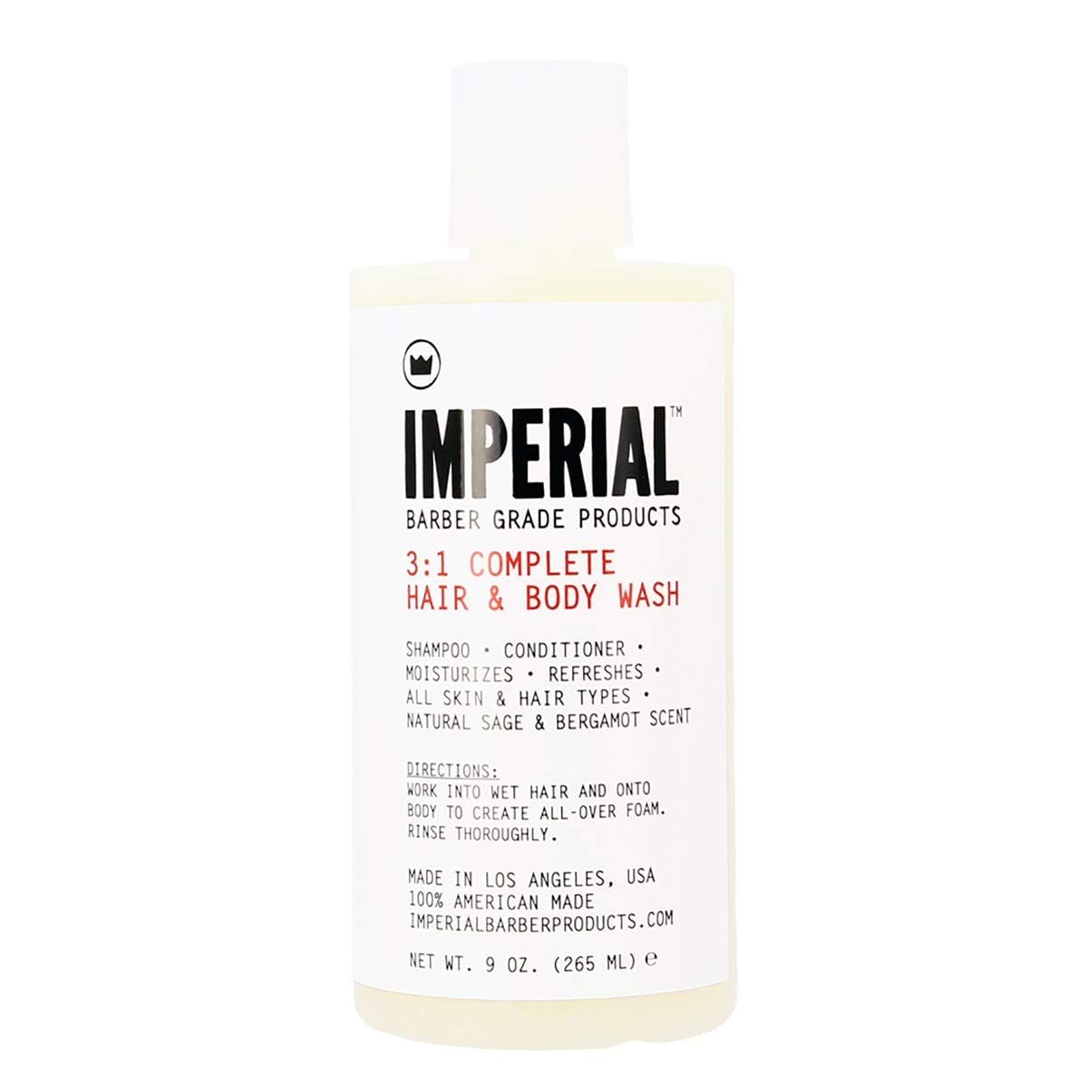 Imperial Barber Grade 3-in-1 Hair & Body Wash - Natural Shampoo, Conditioner & Body Cleanser for Men | Salon Quality Grooming for Hair, Beard & Skin Care