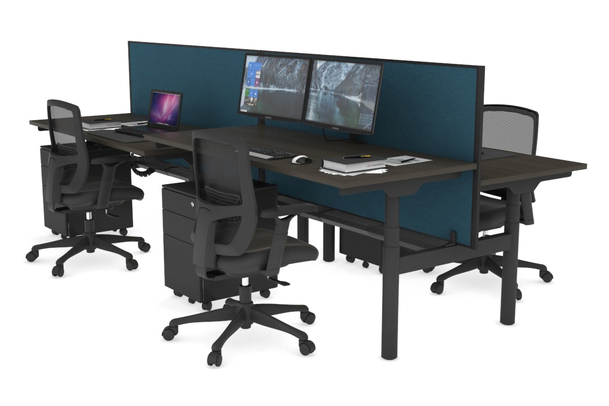 Flexi Premium Height Adjustable 4-Person H Bench Workstation - Black Frame [1200L x 700W] - Ideal for Office, Coworking Space & Home Office Setup