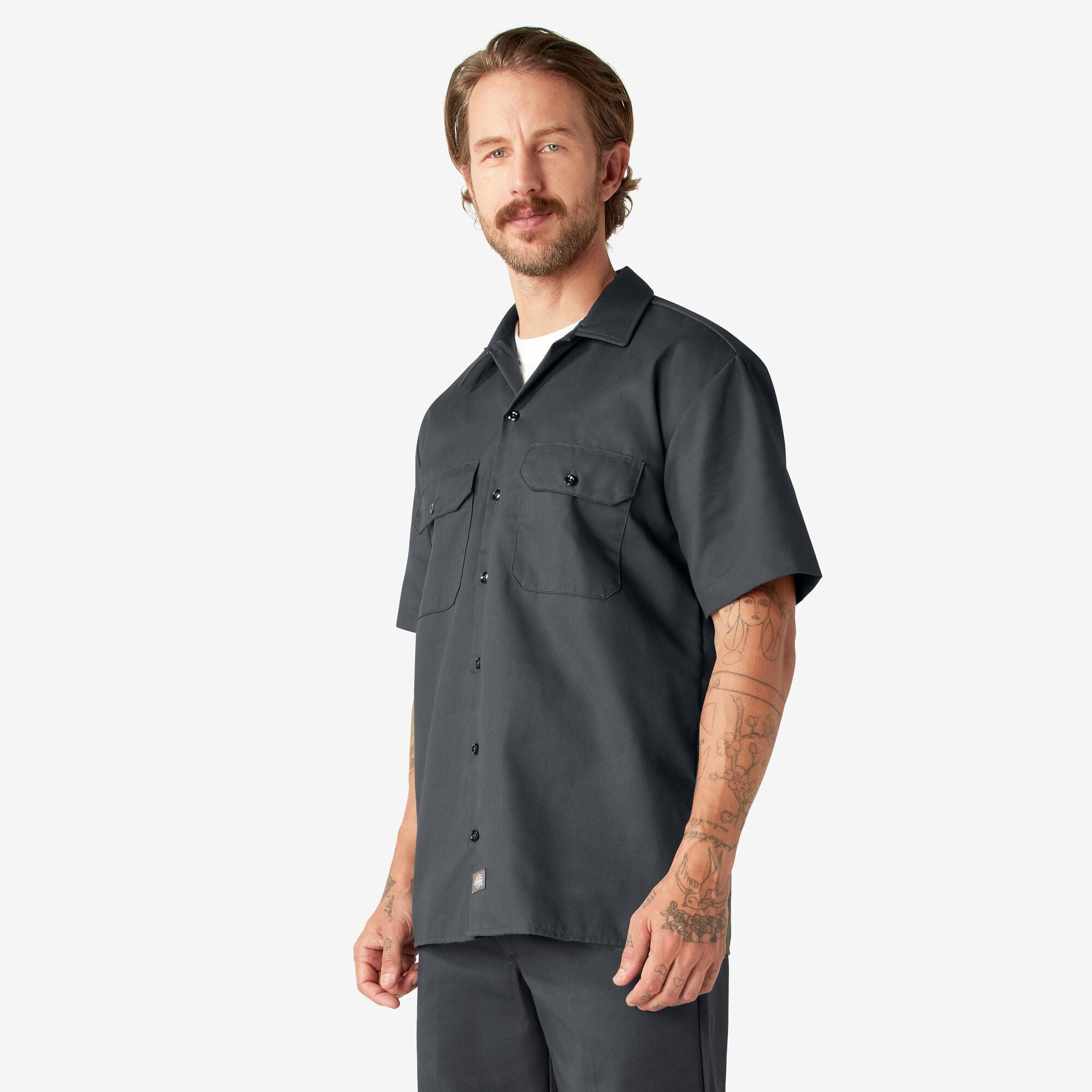 Men's Short Sleeve Work Shirt - Comfortable Charcoal Gray Button Down Shirt for Construction, Landscaping & Outdoor Jobs | Durable Workwear for Professionals