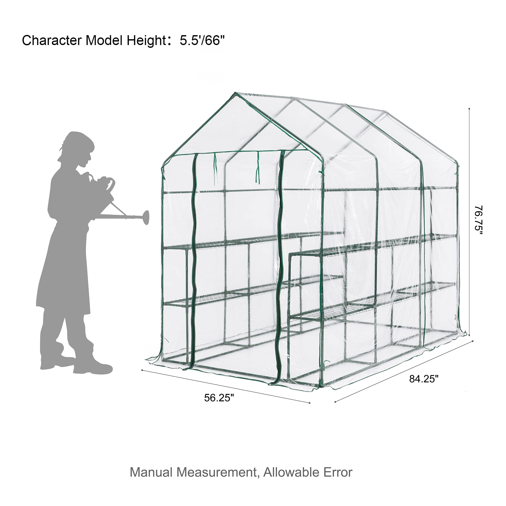 Glitzhome 3-Tier 18-Shelf Walk-in Greenhouse for Plants & Gardening with Transparent PVC Cover - Perfect for Indoor/Outdoor Seed Starting, Plant Protection & Year-Round Gardening