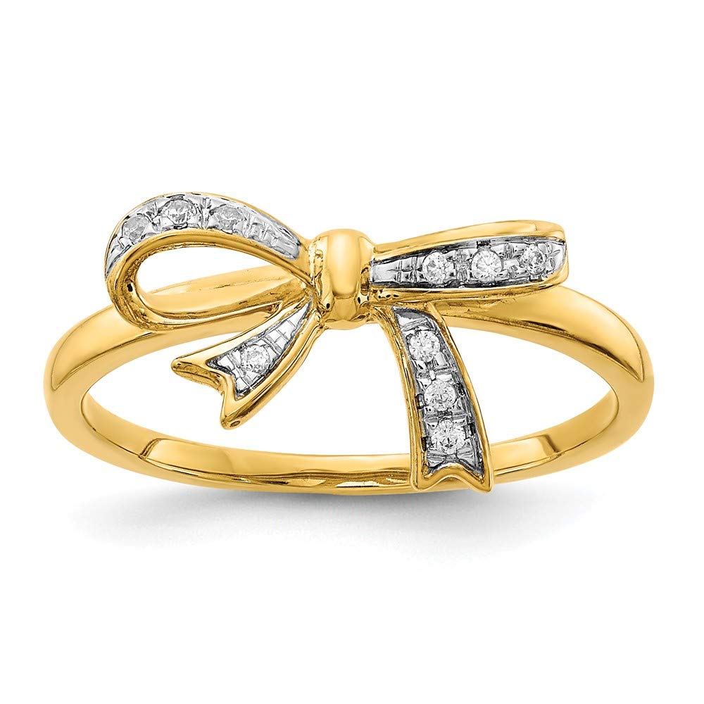 14K White & Yellow Gold Two-Tone Diamond Bow Ring Band (0.05 CTTW) - Elegant Jewelry Gift for Women, Perfect for Anniversaries, Birthdays & Special Occasions