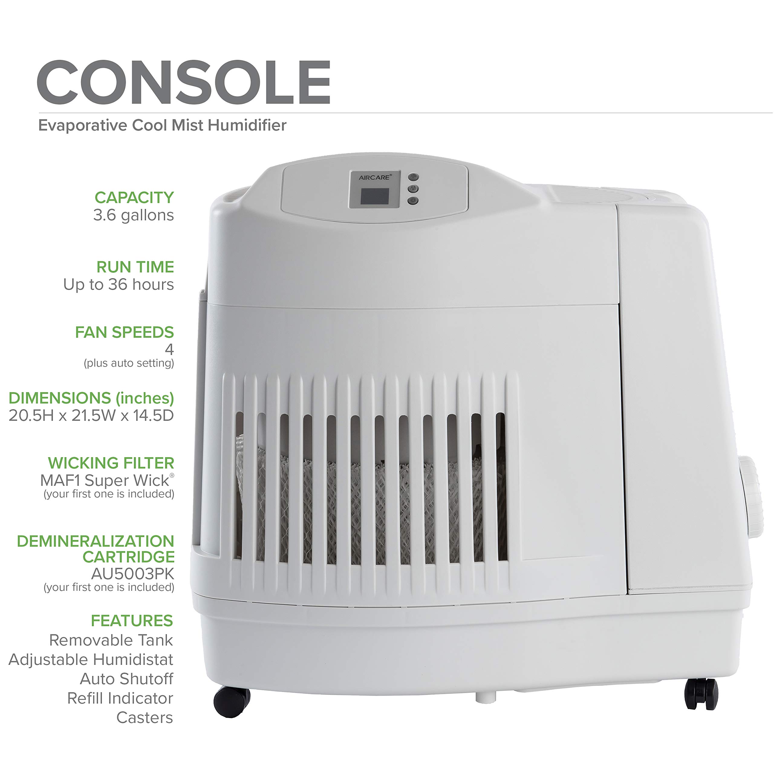 AIRCARE MA Whole-House Console-Style Evaporative Humidifier for Large Rooms - 3600 Sq Ft Coverage, Quiet Operation, Digital Display - Perfect for Dry Climate Homes, Offices, and Nurseries