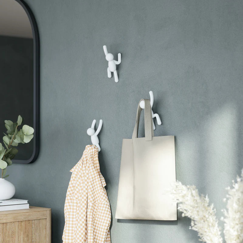 White Buddy Wall Hook - Heavy Duty Adhesive Hooks for Hanging Keys, Hats & Coats - Perfect for Home, Office & Dorm Organization