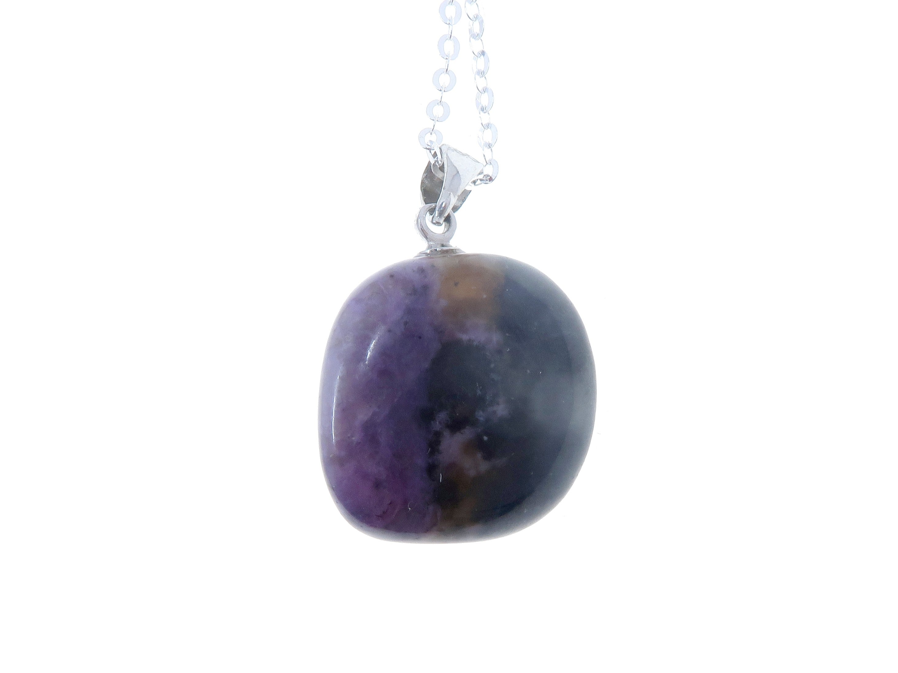 Charoite Necklace - Genuine Purple Healing Gemstone Pendant on Sterling Silver Chain for Women, Spiritual Healing & Meditation Jewelry Gift