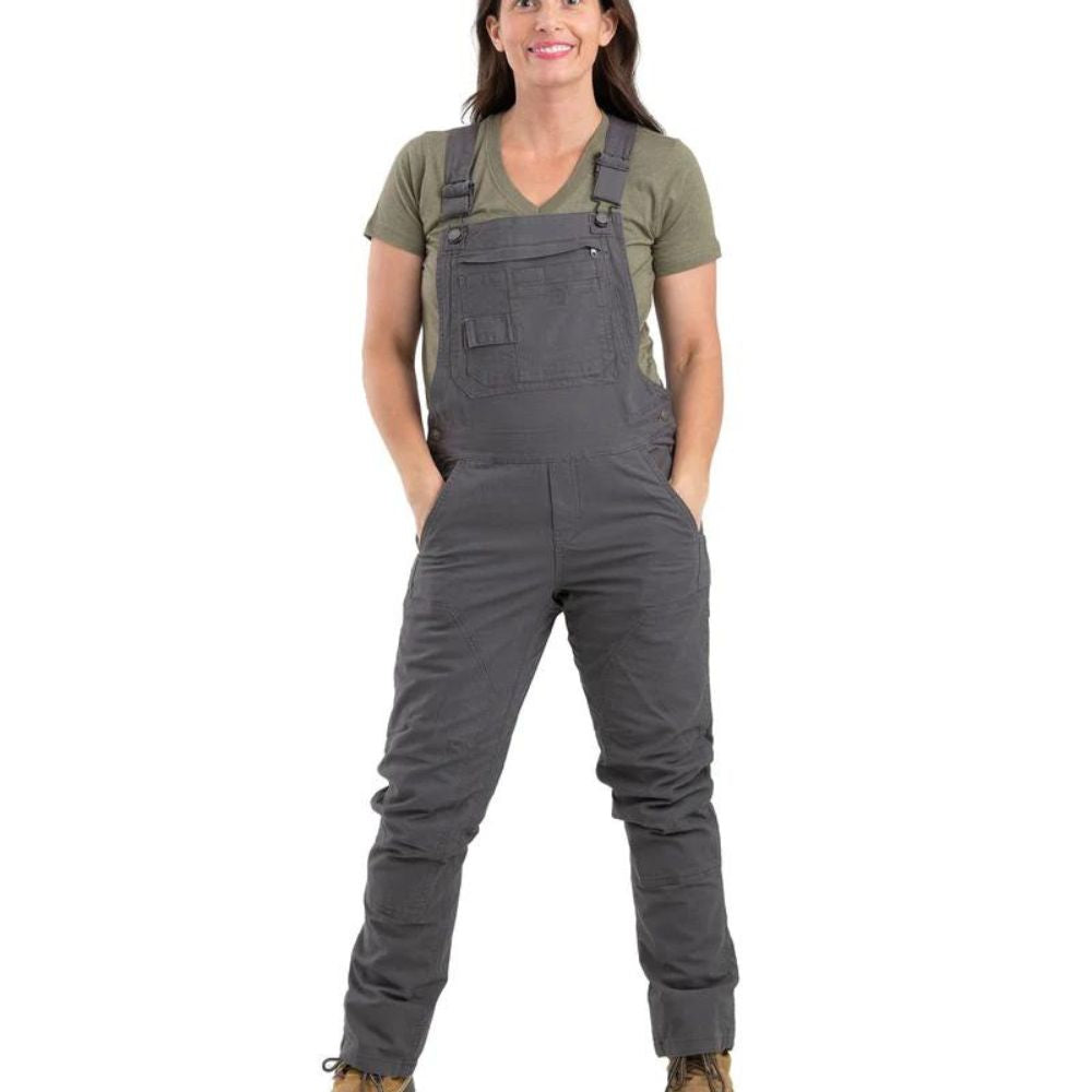 Berne Women's Flex Softstone Duck Unlined Bib Work Overalls WB922 - Titanium Grey - Durable & Comfortable for Farming, Gardening & Outdoor Work