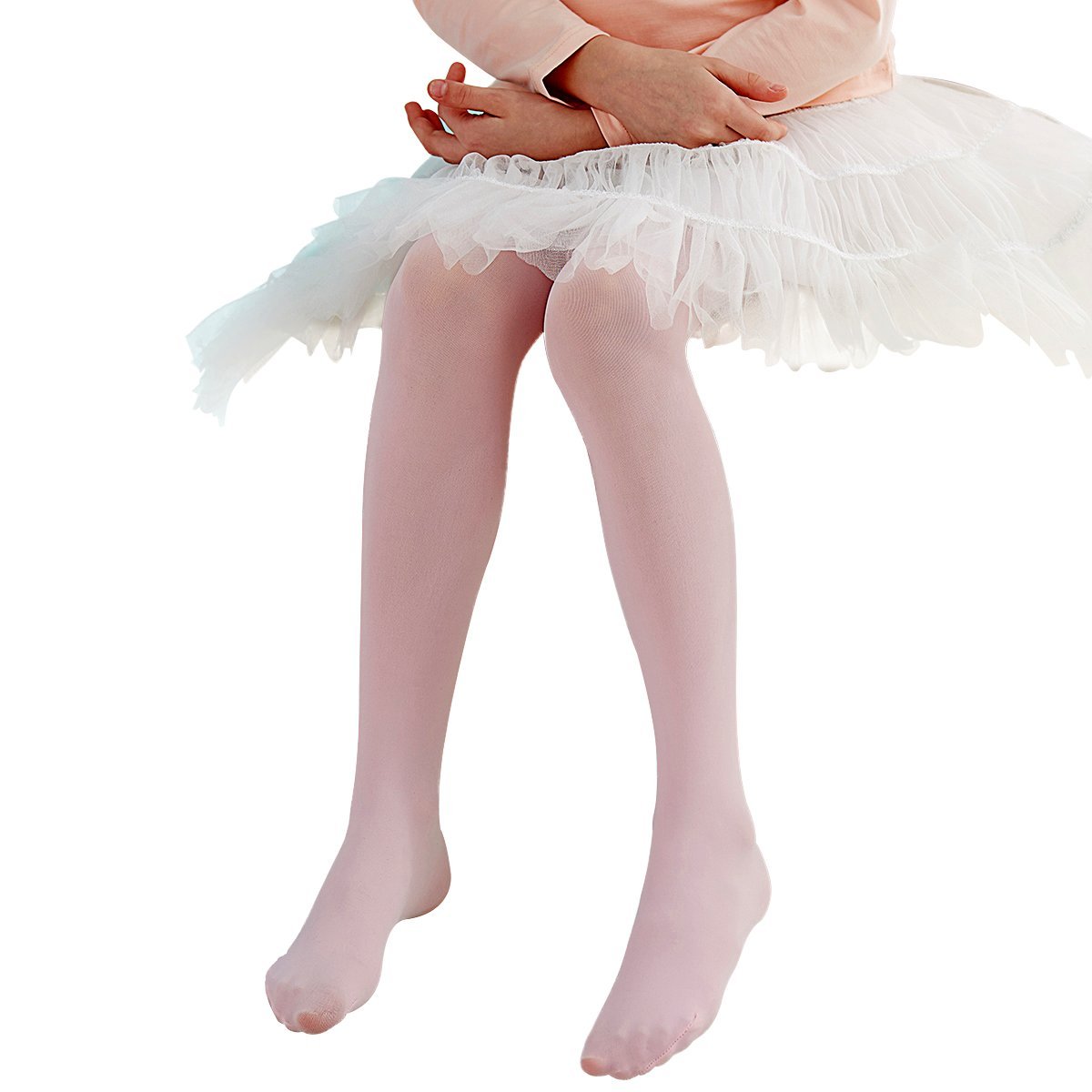 Girls Ballet Dance Tights - Full Footed Stretchable Leggings for Ballet, Dance Class & Performance (Pink/Black/White) - Perfect for Recitals, Practice & Everyday Wear