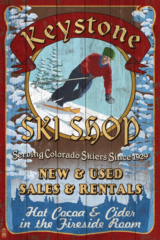 Vintage Keystone Colorado Ski Shop Sign 43905 - 24x36 Signed Art Print, Wall Decor Poster for Ski Lodge, Cabin & Retro Home Decor
