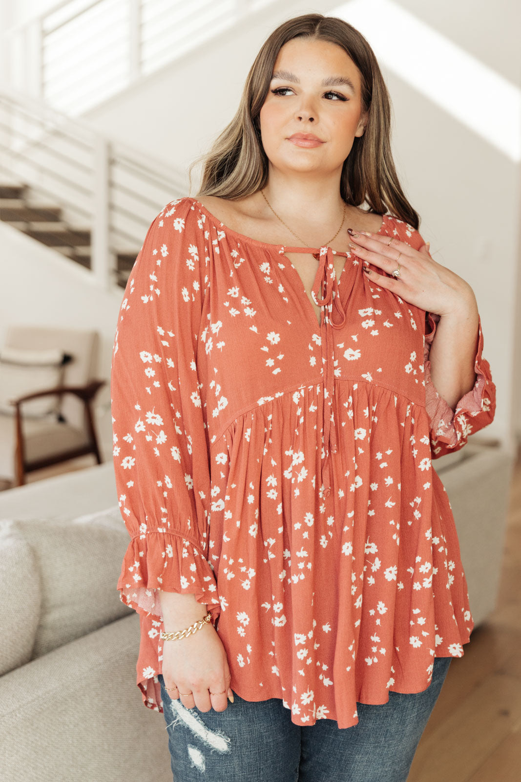 Stylish Daisy Flow Blouse in Rust Color - Perfect for Casual Outings, Office Wear & Spring Fashion