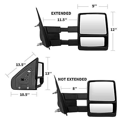 Xtune Telescoping Mirrors (MIR-FF15004-MA-SET) - Adjustable Car Side Mirror Extenders for Trucks & SUVs - Enhance Visibility & Safety While Driving, Parking & Towing