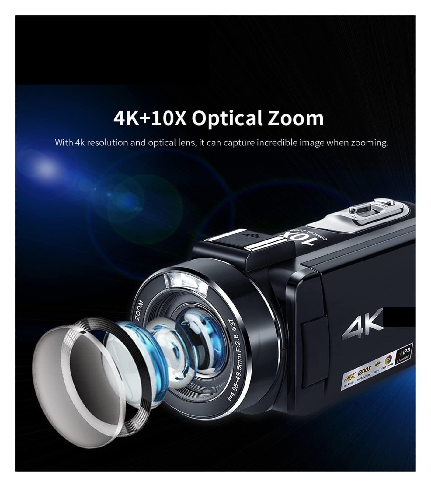 BODORME 4K Vlog Camera with 10X Optical Zoom - Full HD Video Recorder & Camcorder for YouTube, Travel, and Professional Blog Filming (Standard)