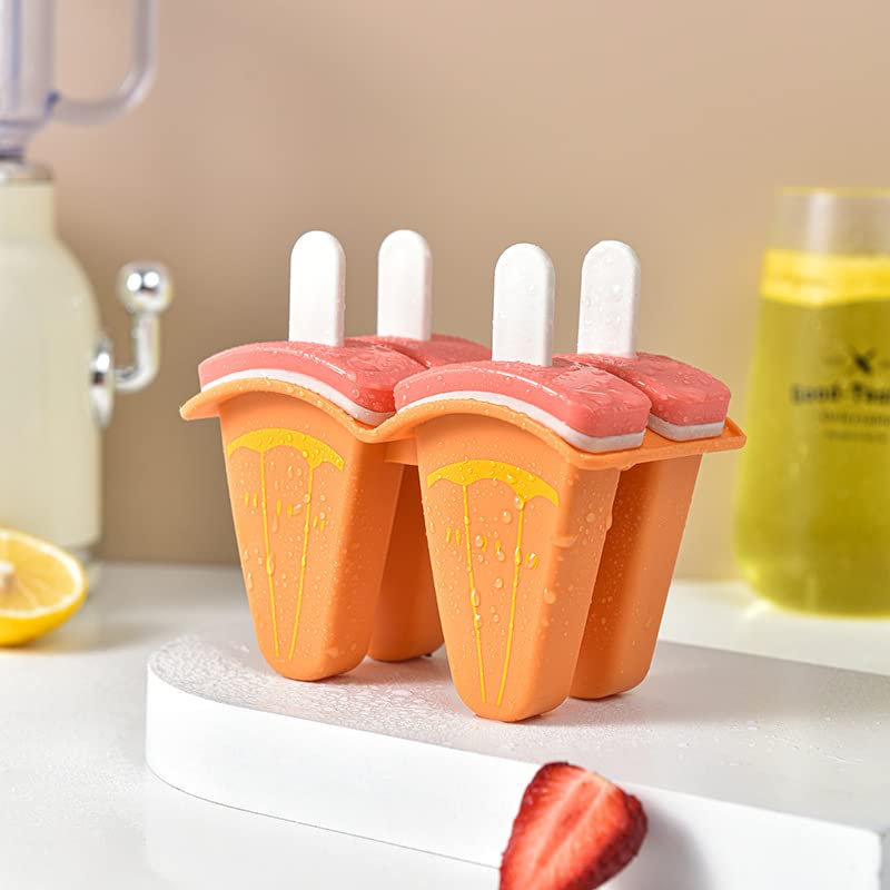 Watermelon Freeze Pops 4-Cavity Mold Set - Reusable Ice Cream & Popsicle Maker with Sticks - Easy Release Homemade Frozen Treats for Kids - Perfect for Summer Parties, BBQs & Family Snack Time
