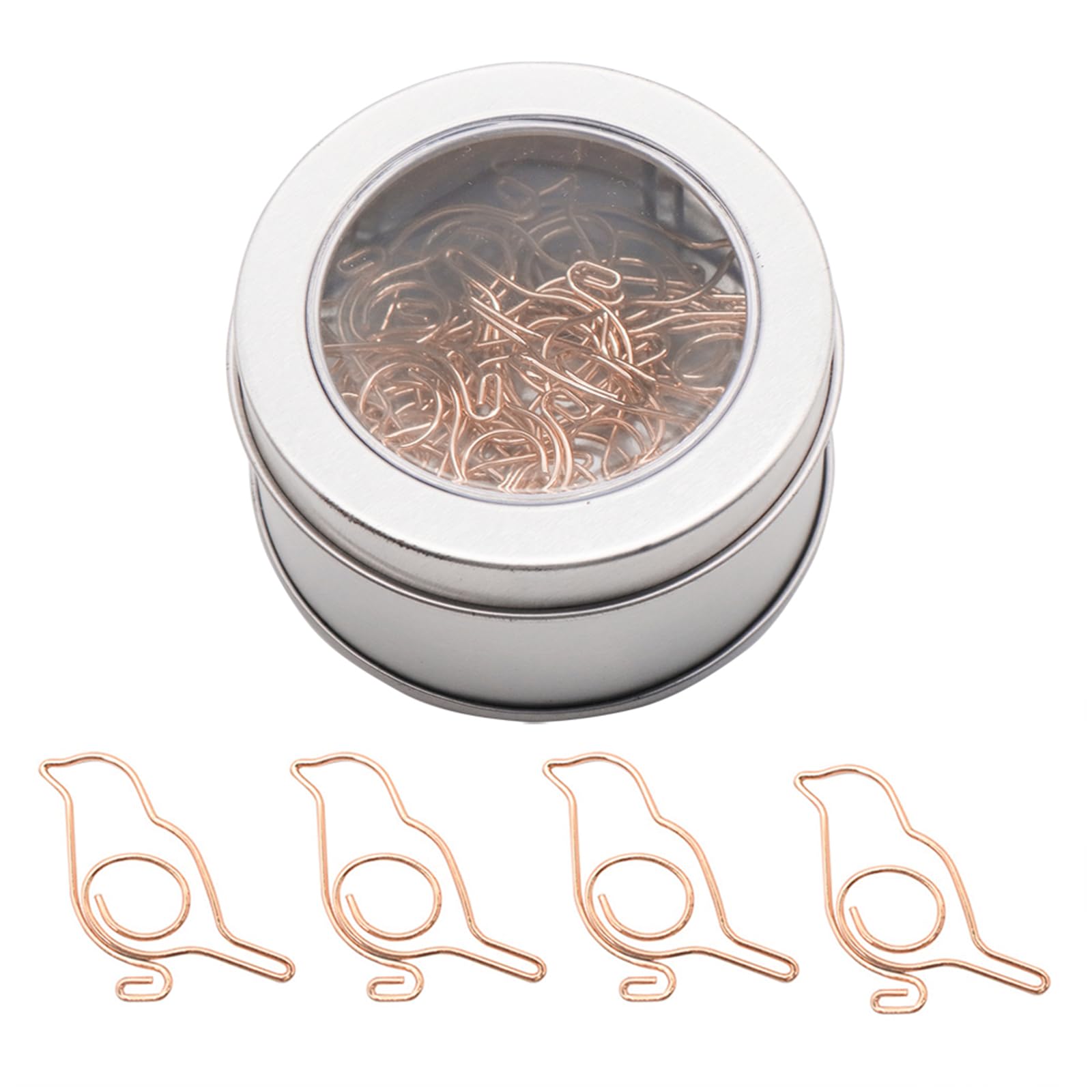30pcs Rose Gold Bird Shaped Paper Clips - Stainless Steel Cute Journaling Clamps, Creative Bookmark Clips for Scrapbooking, Office, School & Document Organization (Tin Box Included) - Perfect for DIY Crafts, Gift Wrapping & Planner Decorating