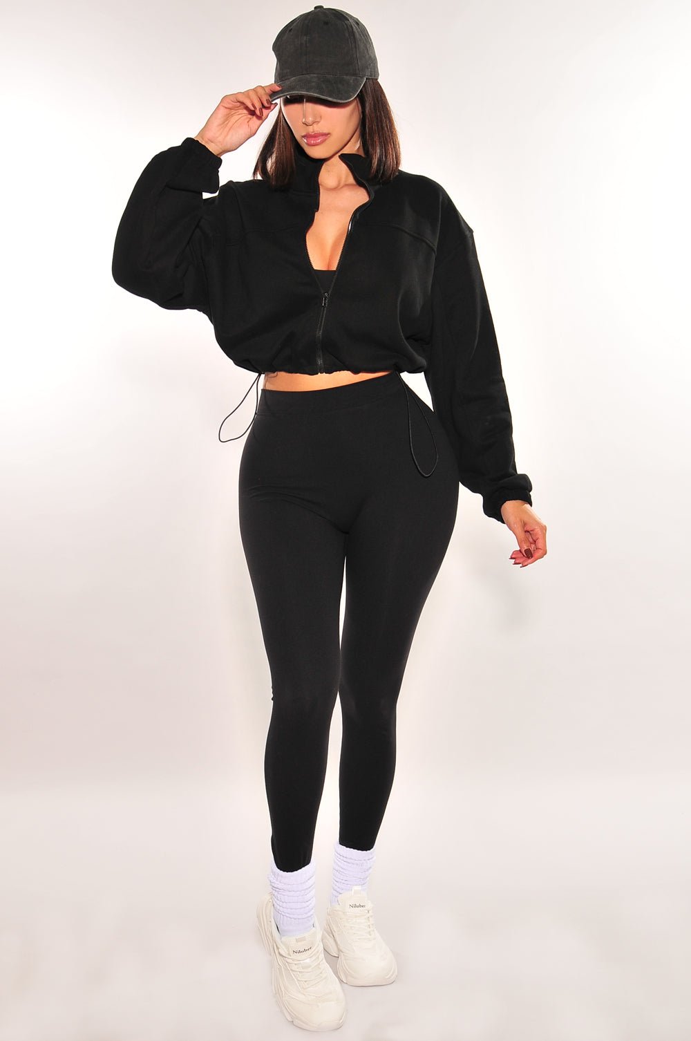 Black Drawstring Cropped Jacket for Women - Lightweight Casual Zip Up Hoodie with Pockets | Perfect for Streetwear, Gym, and Everyday Outfits