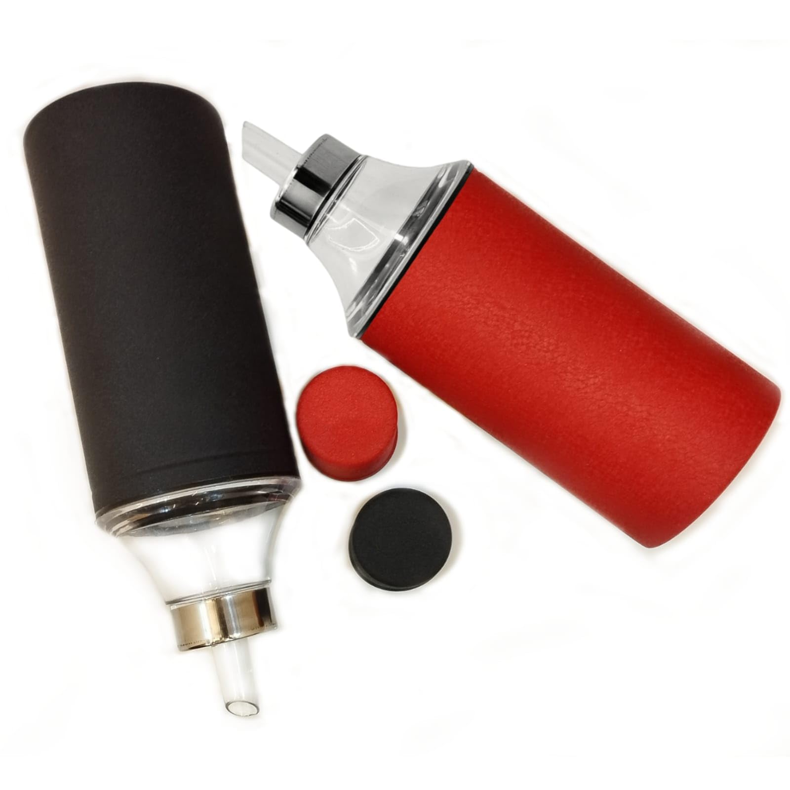 ATROCK 1L Stainless Steel Oil Dispenser Bottle with Nozzle - 1000ml Kitchen Oil Pourer Container - Set of 2 (Black & Red) - Perfect for Cooking, Baking & Salad Dressing