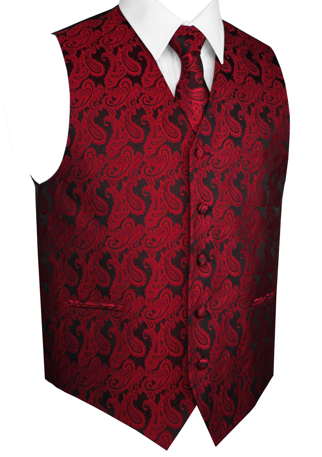 Brand Q Men's Formal Prom Wedding Tuxedo Vest Set with Matching Tie & Pocket Square - Apple Paisley Pattern for Grooms, Best Men & Formal Occasions