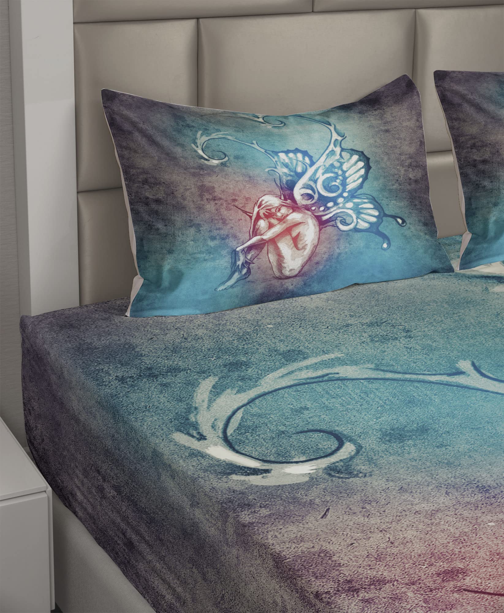 Ambesonne 4-Piece King Butterfly Sheet Set - Blue Purple Floral Design, Fitted & Flat Sheets with Pillowcases | Lightweight Bedding for Women, Home Decor, Master Bedroom, Guest Room