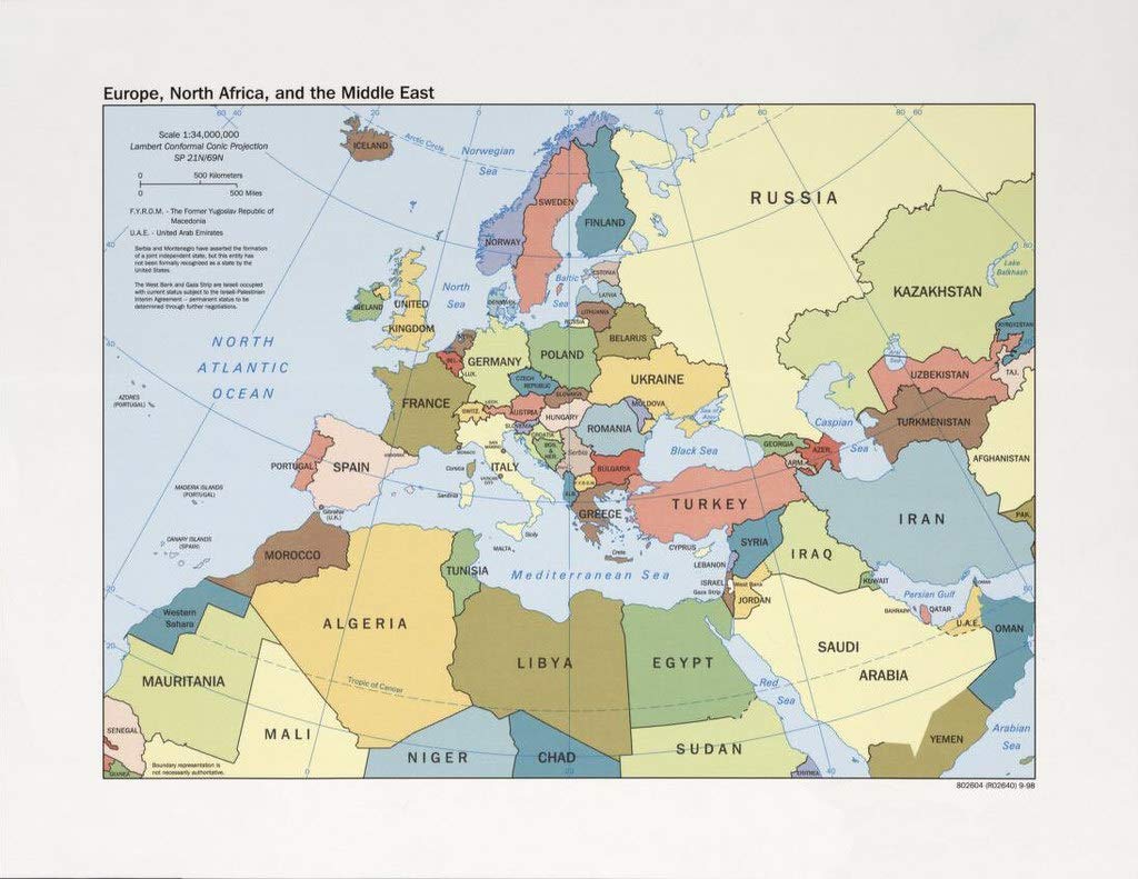 Art Oyster Map of Europe, North Africa & Middle East - 27x36 Inch Premium Canvas Wall Art Print - Perfect for Home Decor, Office & Gift Giving
