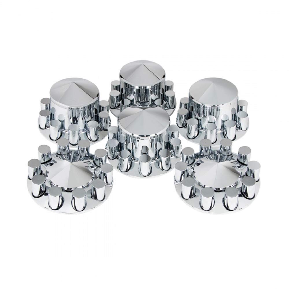 United Pacific 10318 Chrome Pointed Axle Hub Cover Kit with 33mm Thread-On Cylinder Nut Cover - Perfect for Truck & Trailer Wheel Protection & Customization